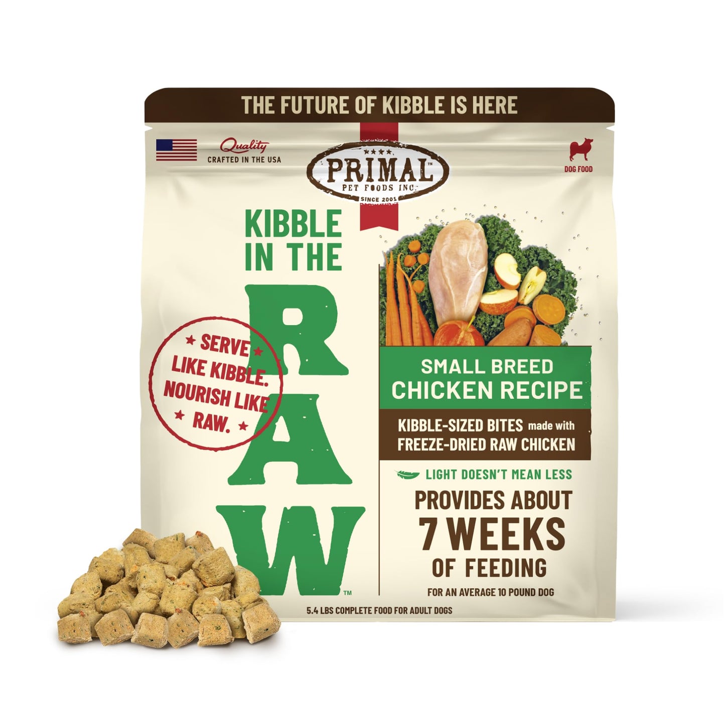 Primal Kibble in The Raw, Freeze Dried Dog Food, Puppy Recipe, Scoop & Serve, Made with Raw Protein, Whole Ingredient Nutrition, Crafted in The USA, Dry Dog Food 5.4 lb Bag