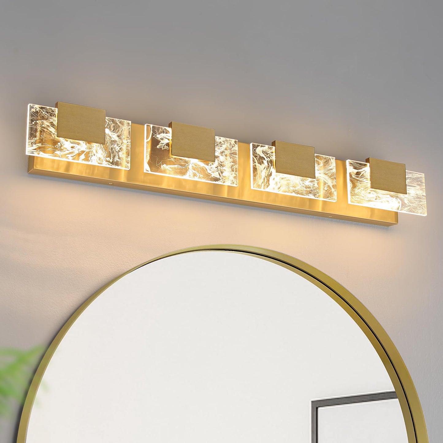 LED Bathroom Vanity Light: 24 inch Brushed Gold Acrylic Modern Lighting Fixtures - 3 Lights Contemporary Smoke Design Wall Lights Fixture Over Mirror 3000K