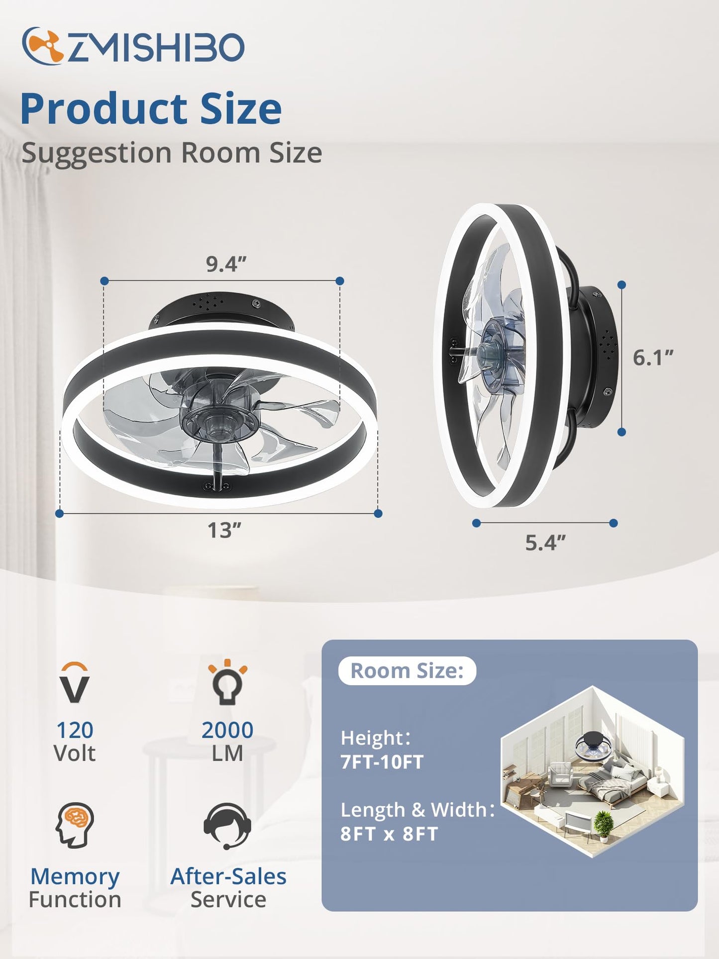 Ceiling Fans with Lights and Remote, 19.7'' Low Profile Ceiling Fan, 3000-6000K Dimmable Modern Flush Mount LED Fan Light, 6 Wind Speeds, Black Fandelier Ceiling Fans for Bedroom