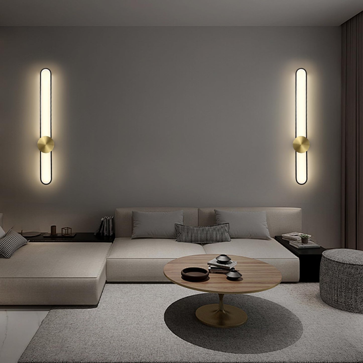 Modern Wall Sconce 4000K Dimmable LED Wall Light Fixture, Hardwired Wall Lamp for Living Room, Dining Room, Bedroom, Hallway, Lobby, Entryway (Brushed Black, H110cm/43.3inch)