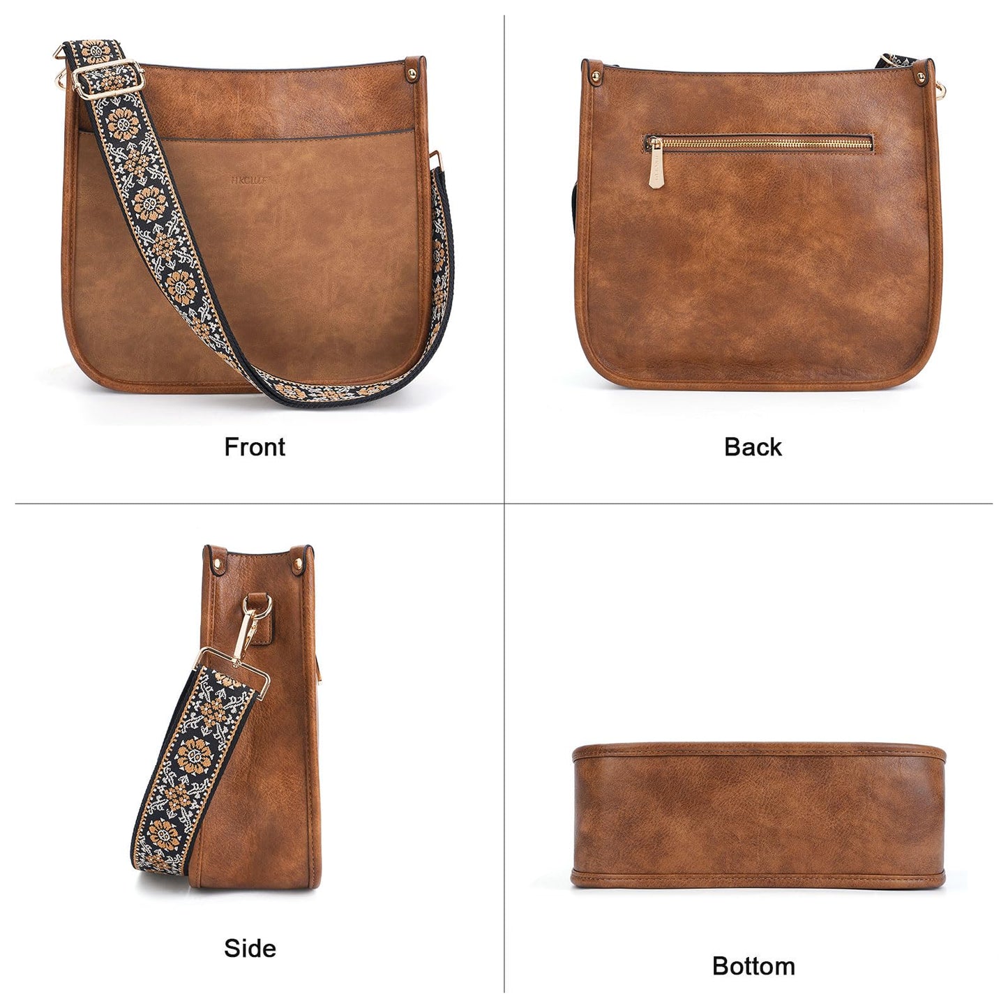 HKCLUF Crossbody Bags for Women Trendy Vegan Leather Hobo Handbags With 2PCS Adjustable Guitar Strap Shoulder Bucket Bags