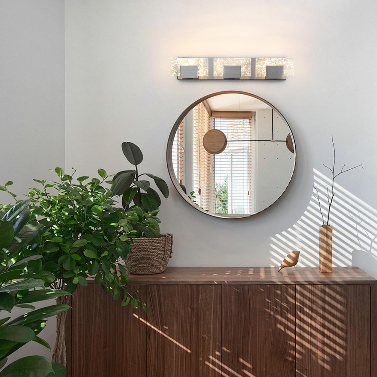 LED Bathroom Vanity Light: 24 inch Brushed Gold Acrylic Modern Lighting Fixtures - 3 Lights Contemporary Smoke Design Wall Lights Fixture Over Mirror 3000K