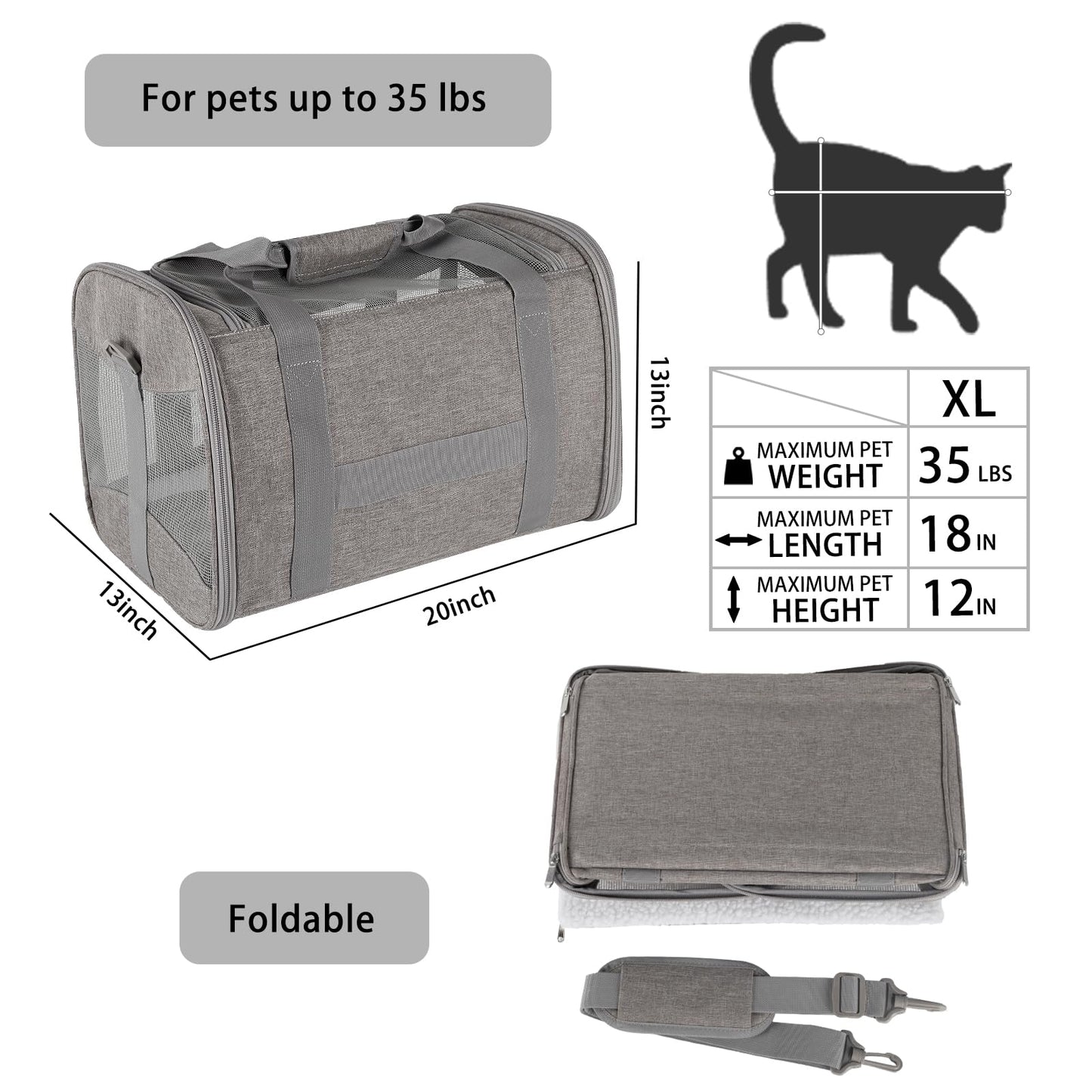 Cat Carrying Case Pet Dog Carrier Soft-Sided Cat Bag Airline Approved, Pet Travel Carrier Up to 15 Lbs, Collapsible Cat Carrier Dog Carrier for Medium Cats Small Cats Dogs(17x11x11 Green)