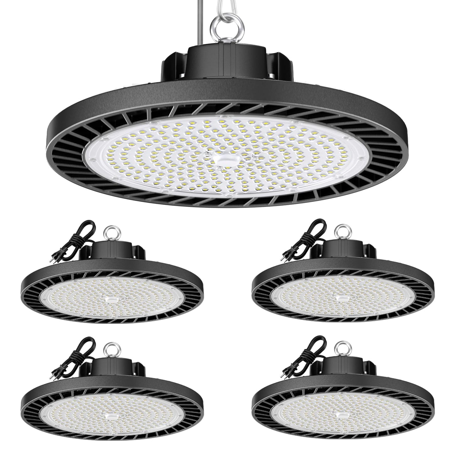 4Pack LED High Bay Light 200W 30000LM Commercial Lighting Products, 100-277V 6000K with Plug, Led Shop Lighting for Garage Barn Gyms Workshop Lighting