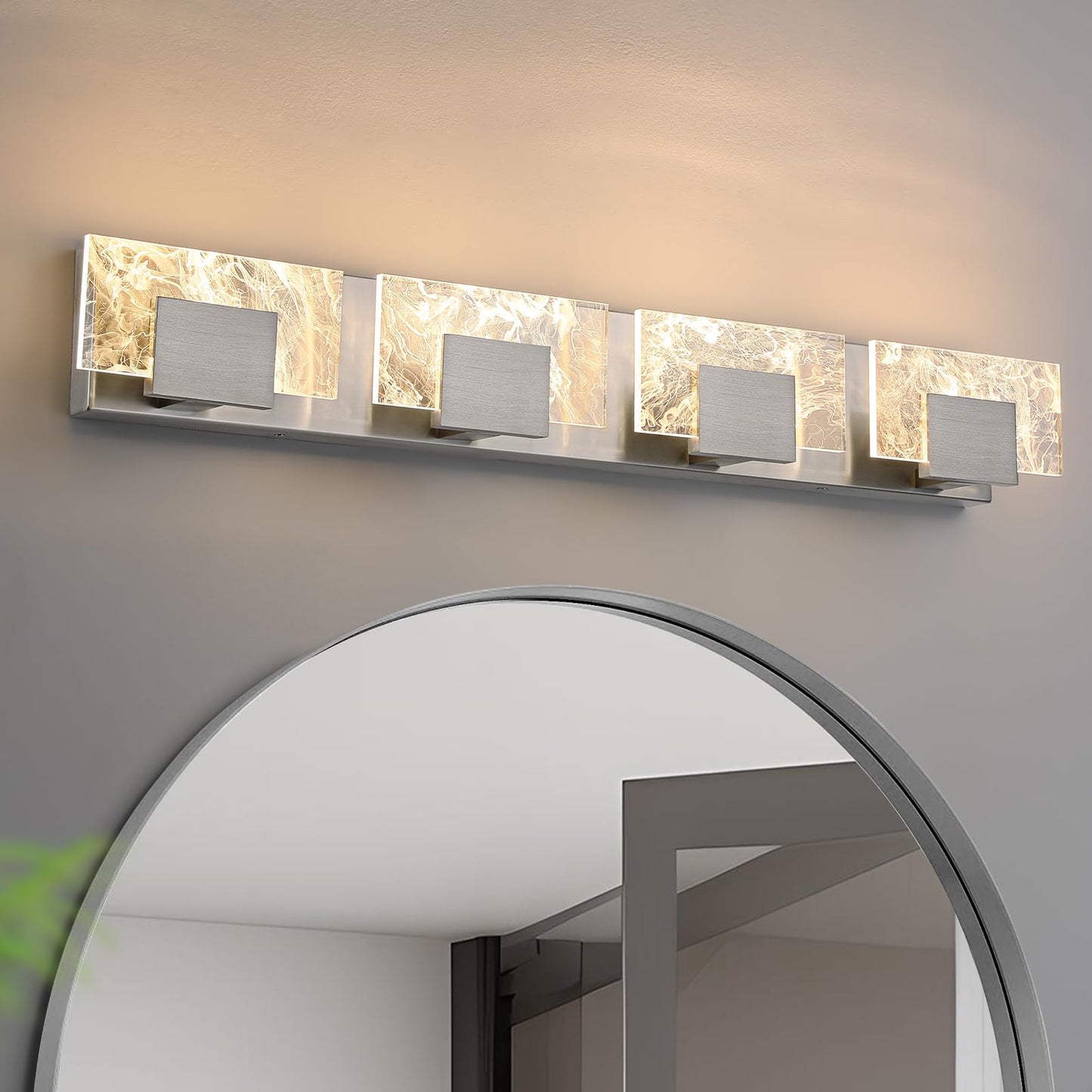 LED Bathroom Vanity Light: 24 inch Brushed Gold Acrylic Modern Lighting Fixtures - 3 Lights Contemporary Smoke Design Wall Lights Fixture Over Mirror 3000K