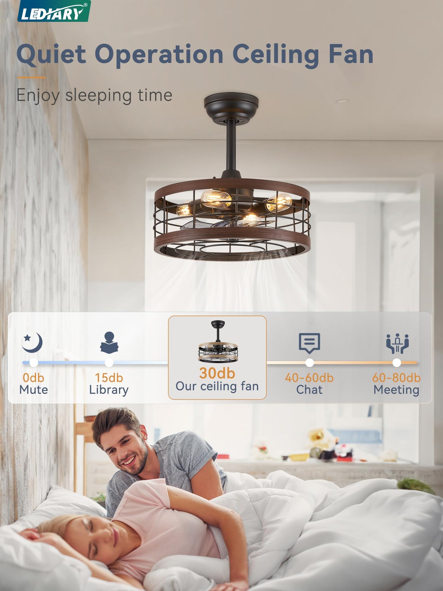 LEDIARY 16.5 inch Black Caged Ceiling Fan with Light, Fandelier Industrial Ceiling Fan with Remote, Farmhouse Fan Lights Ceiling Fixtures for Kitchen, Bedroom, Outdoor(6 Speed, Timing)-Black