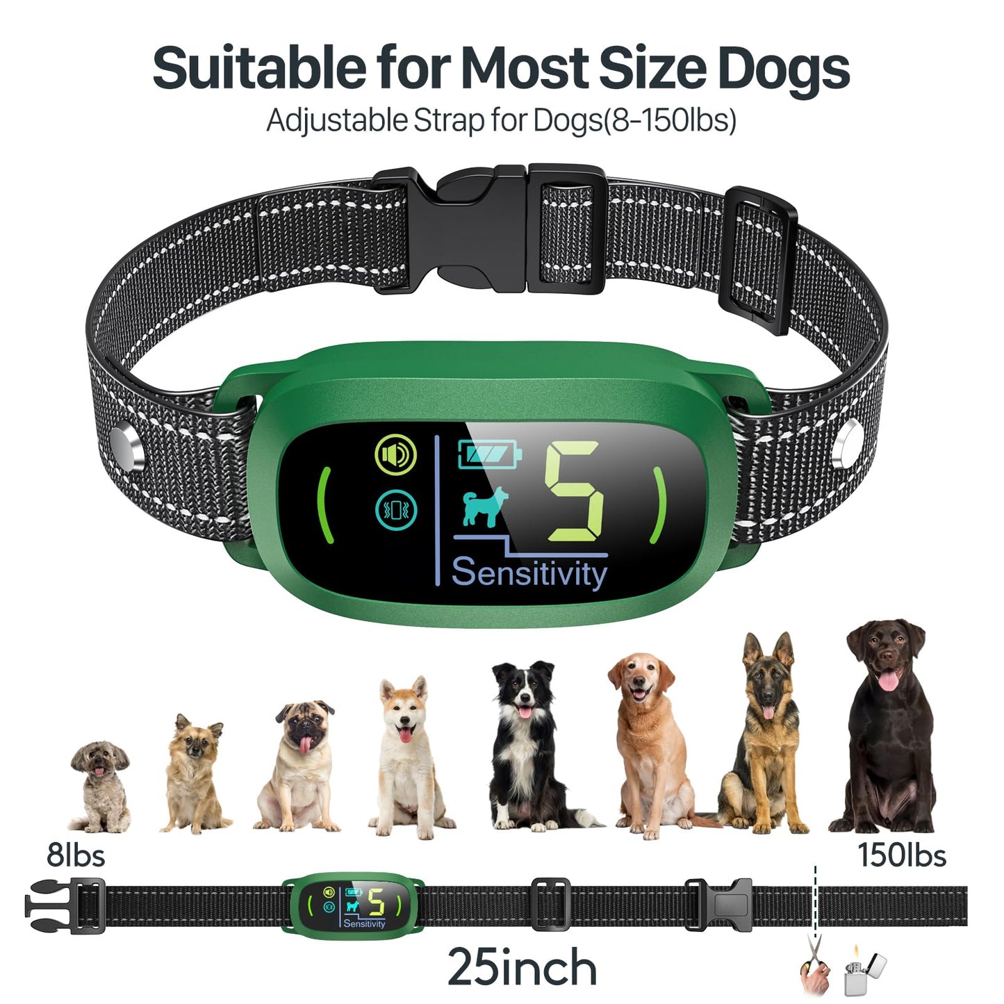 Dog Bark Collar for Large Medium Small Dogs, Rechargeable Smart Bark Collar, Anti Barking Training Collar with 5 Adjustable Sensitivity Beep Vibration (Black)