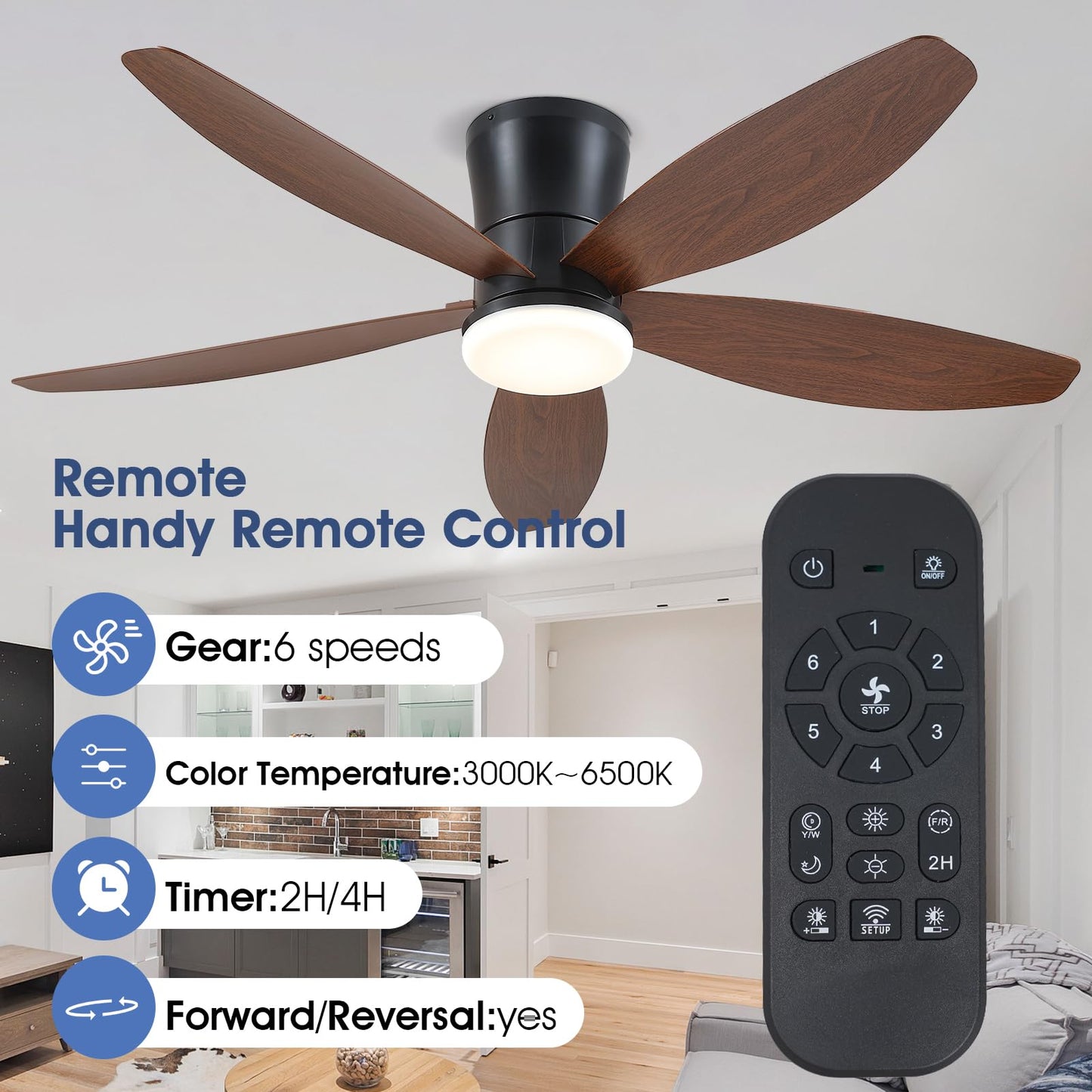 Ceiling Fans with Lights-36 Low Profile Ceiling Fan with Light and Remote/APP Control,Flush Mount,DC Reversible,LED Dimmable Blakc Ceiling Fans for Bedroom,Indoor/Outdoor Patio Use