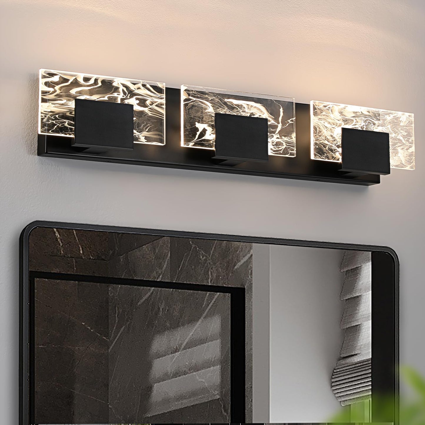 LED Bathroom Vanity Light: 24 inch Brushed Gold Acrylic Modern Lighting Fixtures - 3 Lights Contemporary Smoke Design Wall Lights Fixture Over Mirror 3000K
