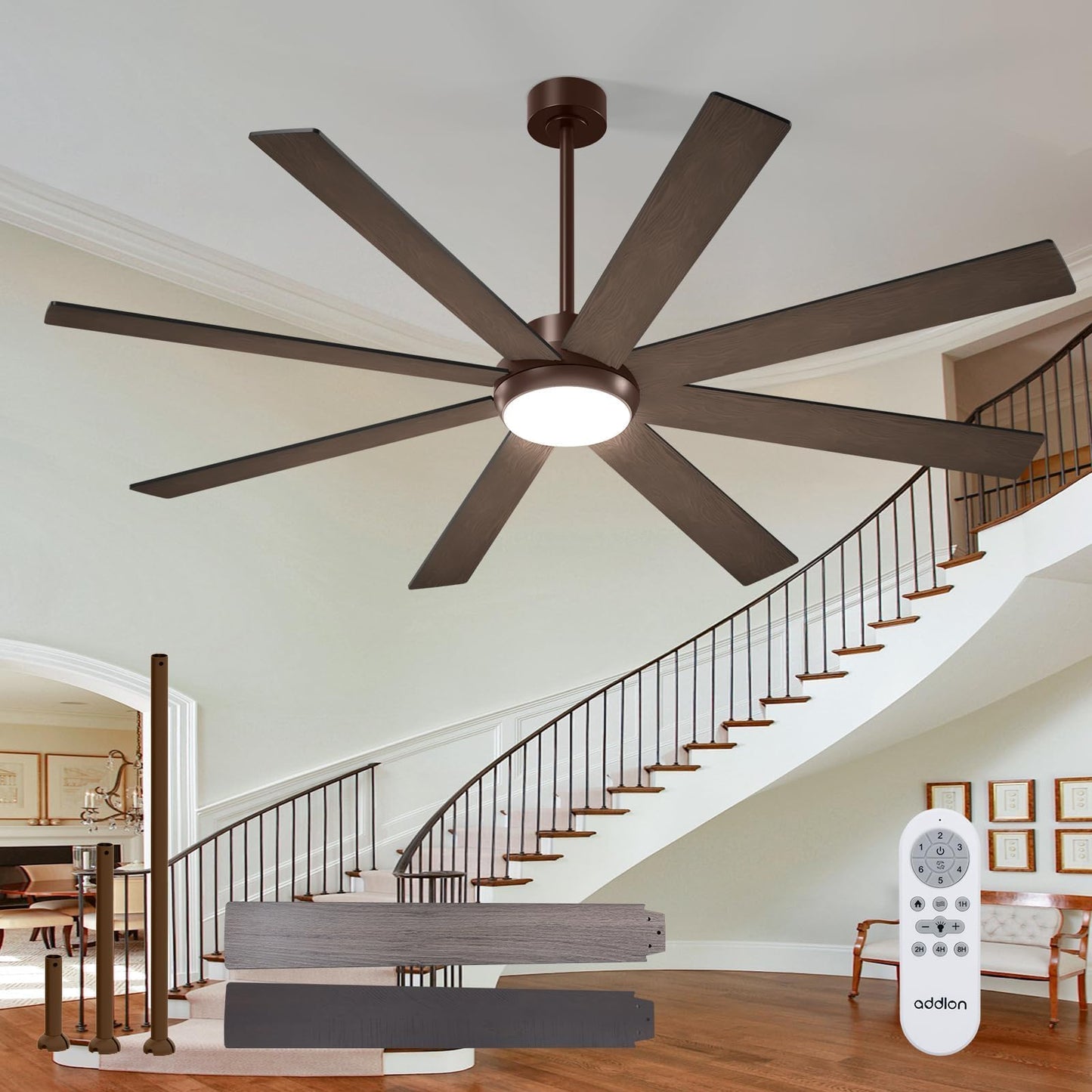 addlon 72 Inch Large Ceiling Fans with Lights, Black Ceiling Fan with Remote Control, Reversible, 5CCT, Dimmable, DC Motor, Modern Ceiling Fan for Living Room, Kitchen, Patio Indoor/Outdoor Use,