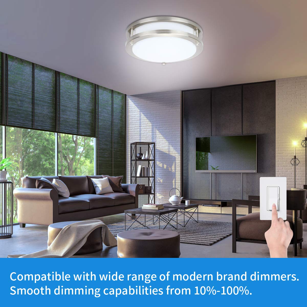 36W Dimmable LED Ceiling Light Fixture, 12 inch Flush Mount Light Fixture, Ceiling Lights for Bedroom, Kitchen, Bathroom, Super Bright 4000 Lumens, 400W Equivalent, 5000K Daylight White