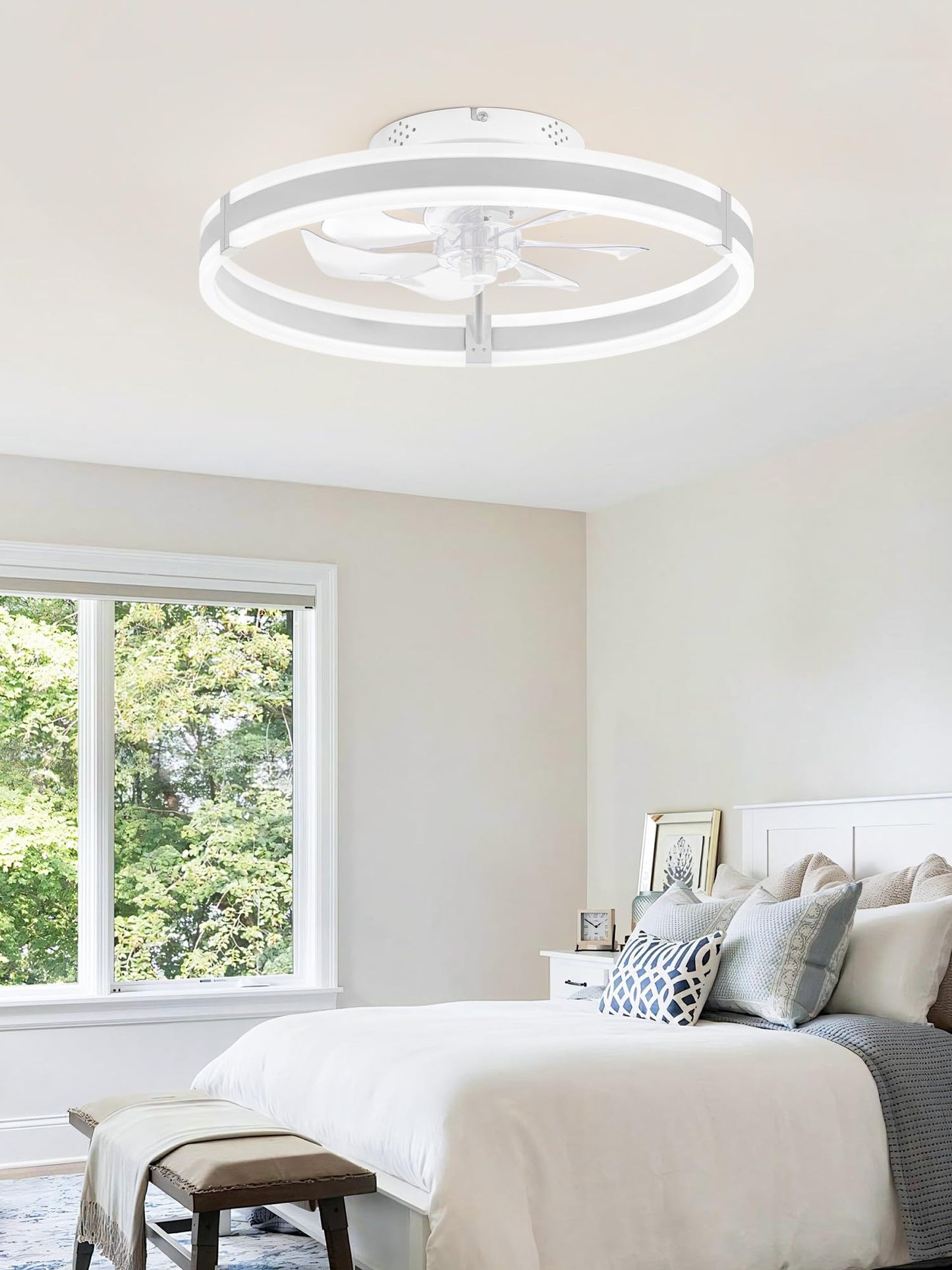 Ceiling Fans with Lights and Remote, 19.7'' Low Profile Ceiling Fan, 3000-6000K Dimmable Modern Flush Mount LED Fan Light, 6 Wind Speeds, Black Fandelier Ceiling Fans for Bedroom