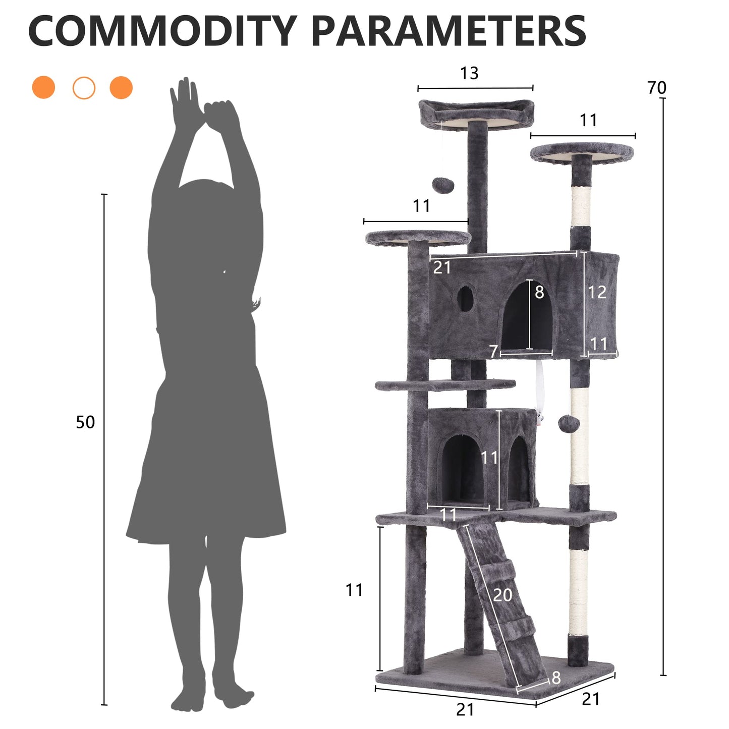 BestPet 54in Cat Tree Tower for Indoor Cats,Multi-Level Furniture Activity Center with Scratching Posts Stand House Condo Funny Toys Kittens Pet Play House,Dark Gray