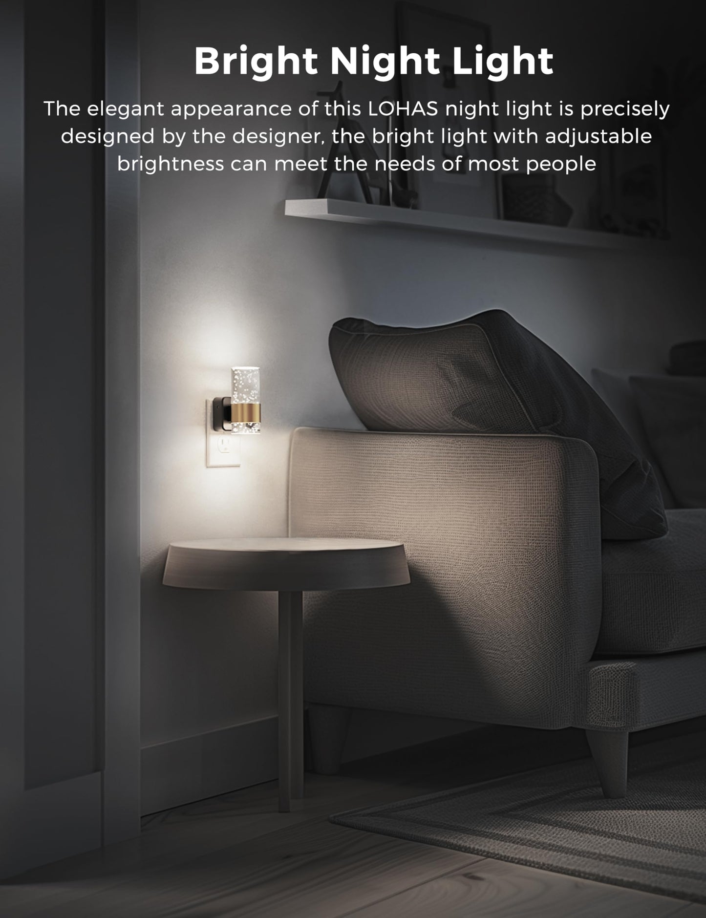 Night Lights Plug into Wall, Soft Light LED Night Light with Adjustable Brightness, Plug in Night Light with Auto Light Sensor, Wall Sconce-Style Design Night Light for Bathroom,Hallway, 2 Pack
