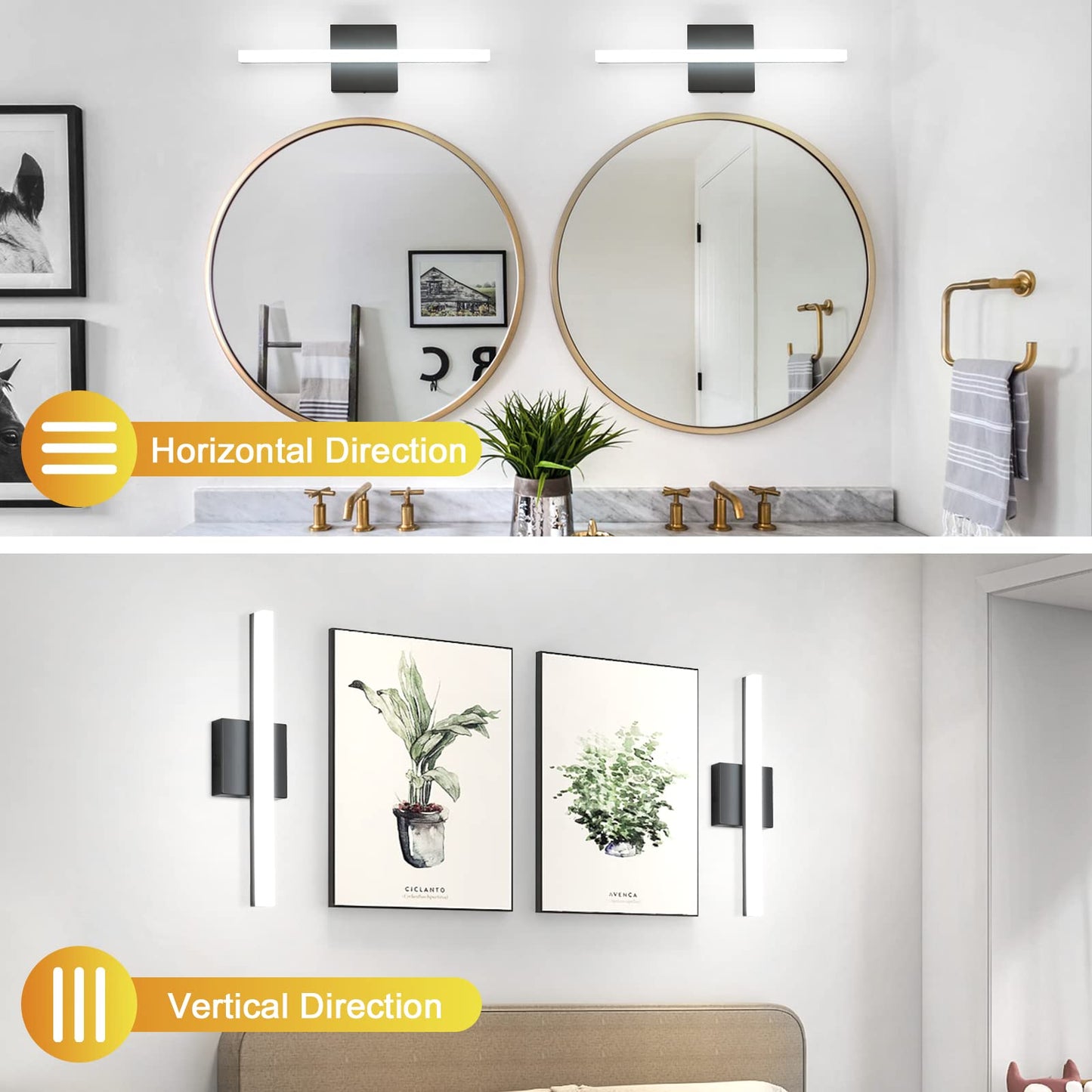 Combuh LED Bathroom Vanity Light Bar 16 Inch 9W Black IP44 Bathroom Light Fixtures Over Mirror Modern Bath Wall Lighting Fixture Sconce Indoor Cool White 6000K