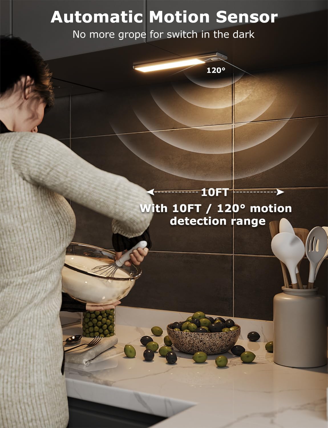 12" Thin Motion-Activated Under Cabinet Lighting, Aluminum Alloy Under Counter Lights for Kitchen, 3-Color-Temps Magnetic Closet Lights, Rechargeable Motion Sensor Light Indoor (4Pack, Silver)