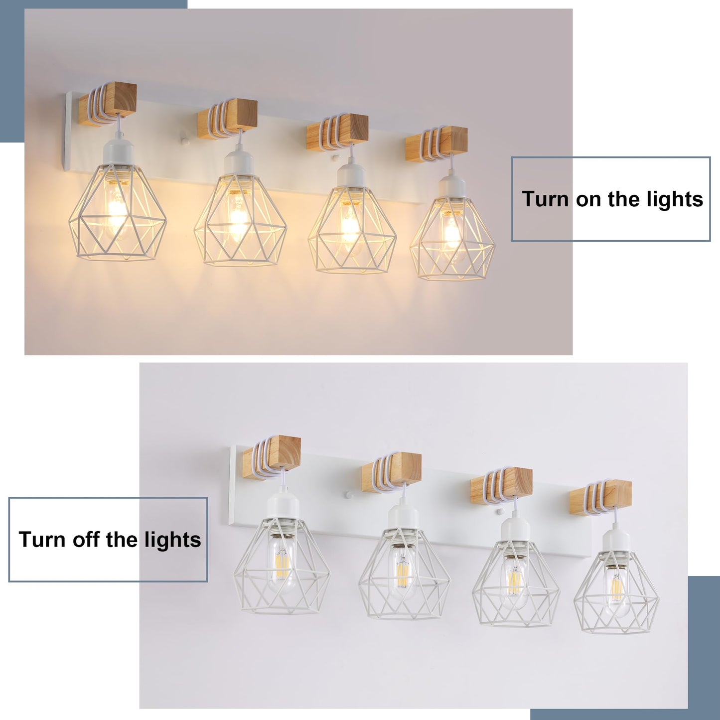 Farmhouse Vanity Light for Bathroom, 3-Light Wood Bathroom Vanity Light Fixtures Over Mirror, Rustic Sconces Wall Lighting with Metal Lampshade for Living Room, Bedroom, Hallway