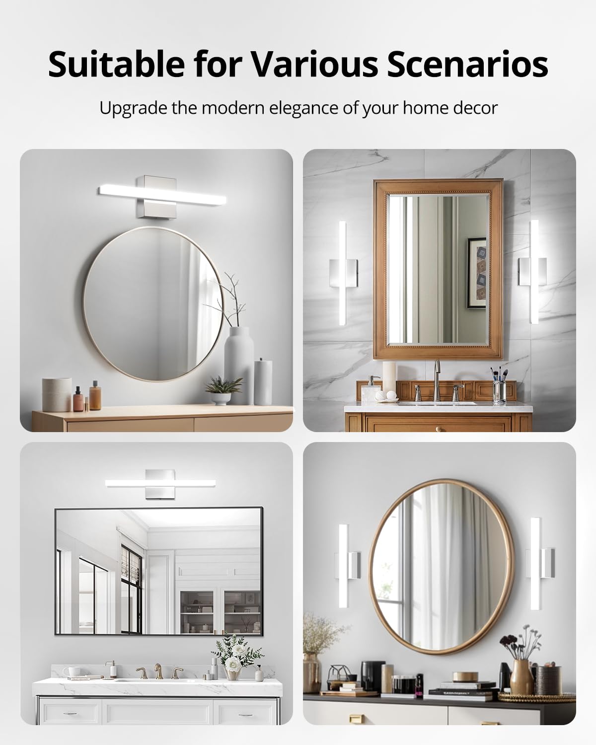 Combuh Modern Bathroom Light Fixtures Over Mirror 16 Inch IP44 9W Chrome Vanity Light Bar for Bathroom Wall Light Fixtures Cool White 6000K