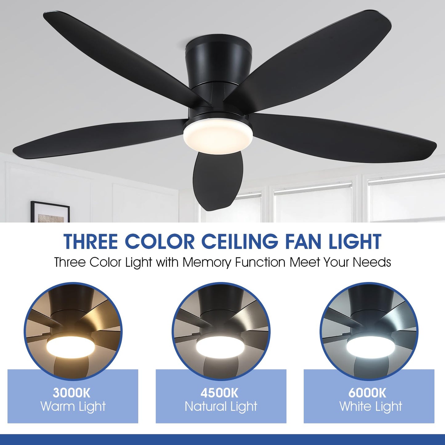 Ceiling Fans with Lights-36 Low Profile Ceiling Fan with Light and Remote/APP Control,Flush Mount,DC Reversible,LED Dimmable Blakc Ceiling Fans for Bedroom,Indoor/Outdoor Patio Use