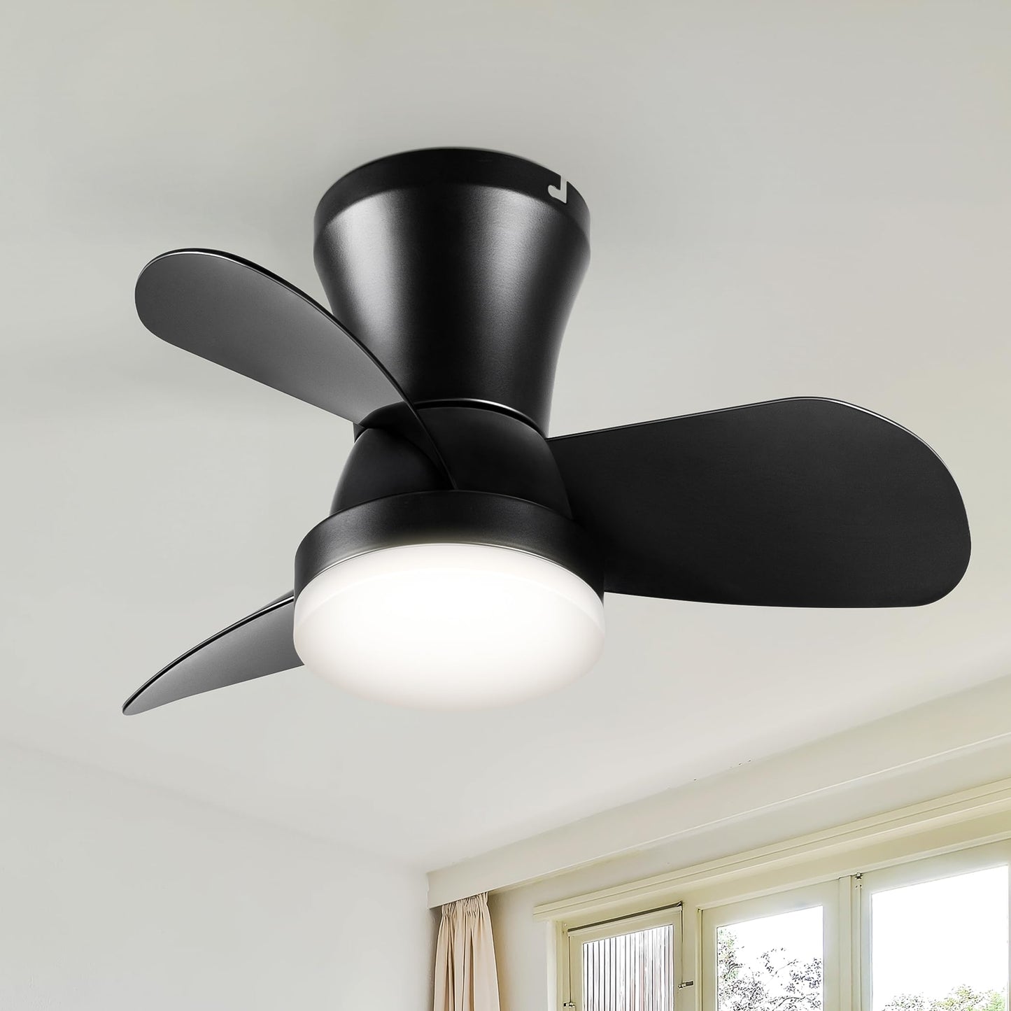 SUNMORY Ceiling Fans with Lights and Remote, 30 inch Low Profile Ceiling Fan with Light, Modern Flush Mount Ceiling Fan for Bedroom/Kitchen/Dining Room/Patio, 6 Wind Speeds, Dimmable, White