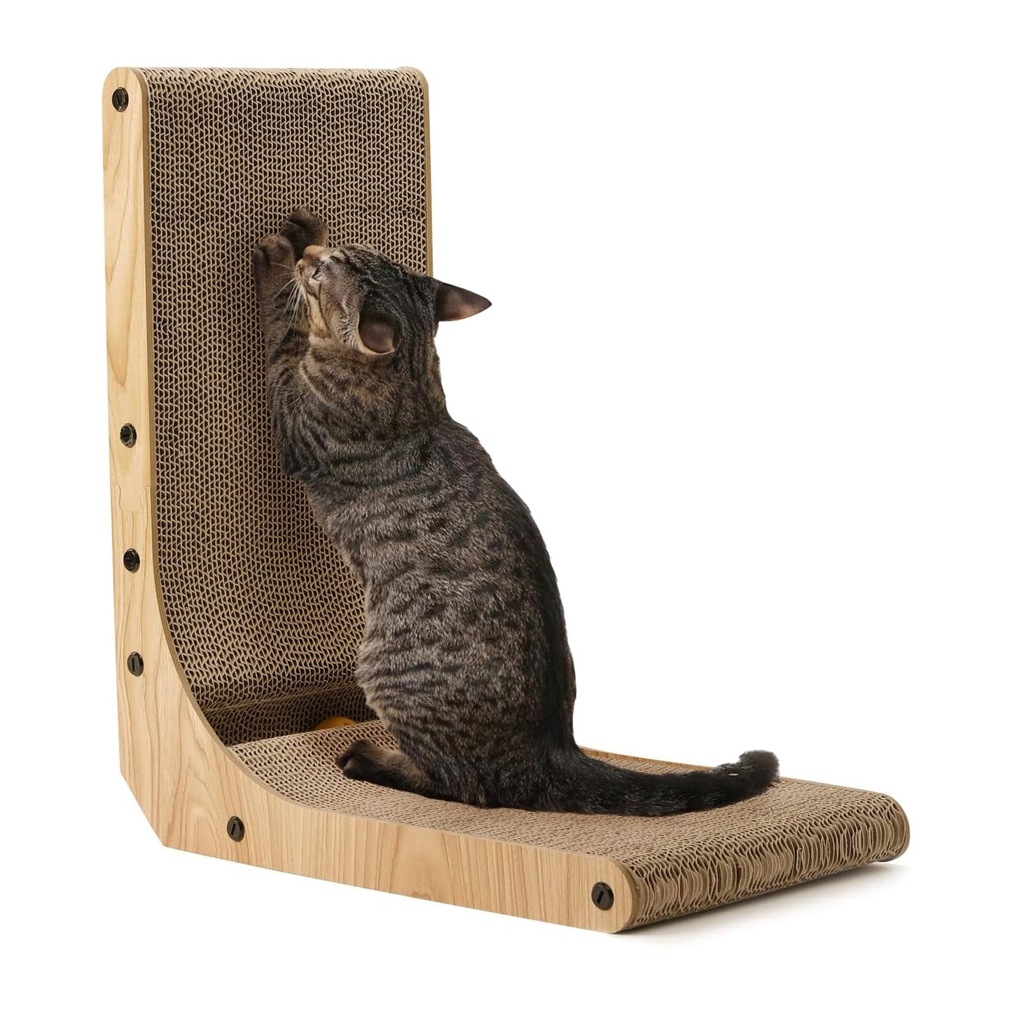 FUKUMARU Cat Scratcher, 26.8 Inch L Shape Cat Scratch Pad Wall Mounted, Cat Scratching Cardboard with Ball Toy for Indoor Cats, Large Size