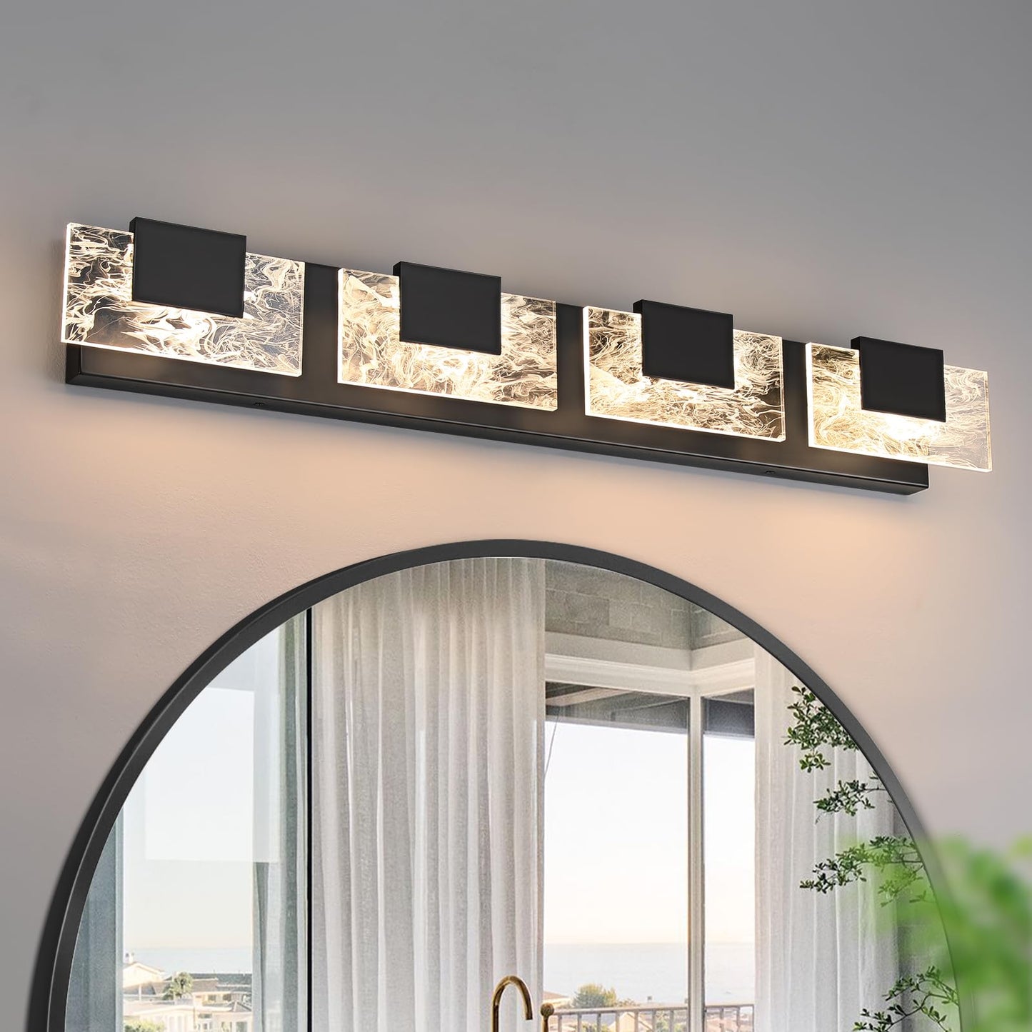 LED Bathroom Vanity Light: 24 inch Brushed Gold Acrylic Modern Lighting Fixtures - 3 Lights Contemporary Smoke Design Wall Lights Fixture Over Mirror 3000K