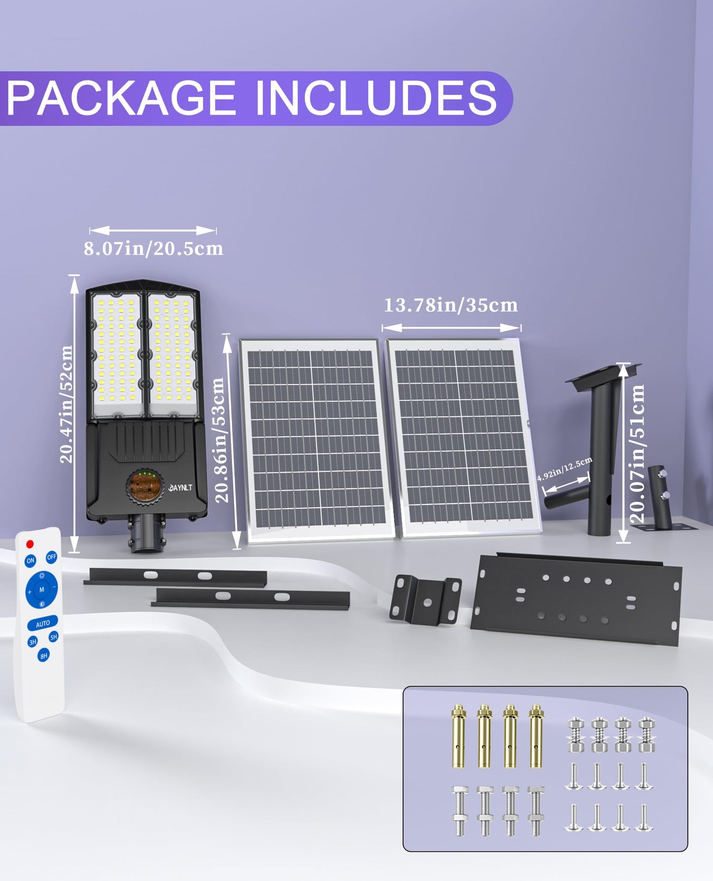 JAYNLT Y-12000W Solar Street Lights Outdoor,6500K High Lumen Solar Parking Lot Lights Commercial, Large Split Type Solar Flood Lights with Remote Control,Solar Security Lights for Yard,Driveway