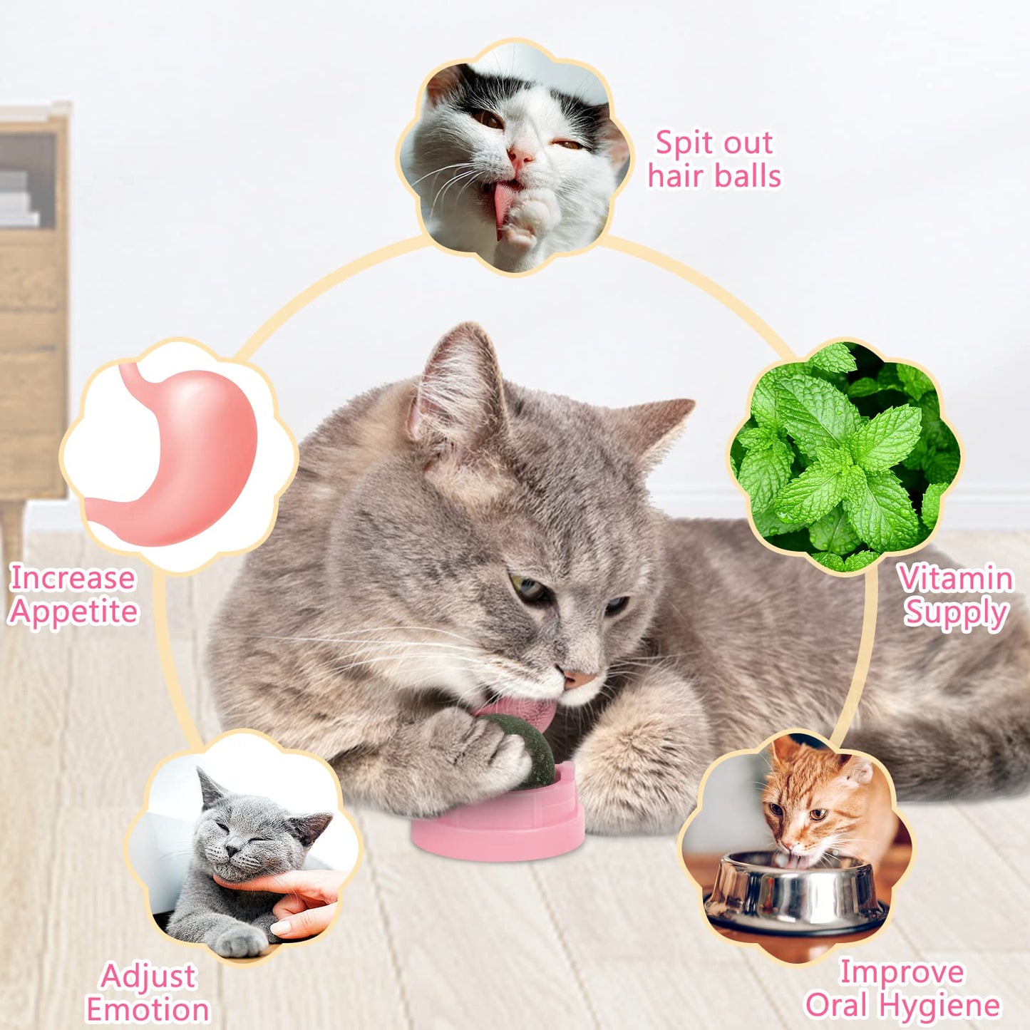 3 Pack Catnip Balls, Catnip Ball for Cats Wall, Edible Kitty Toys for Cats Lick, Safe Healthy Kitten Chew Toys, Teeth Cleaning Dental Cat Toys, Cat Wall Treats (Green)