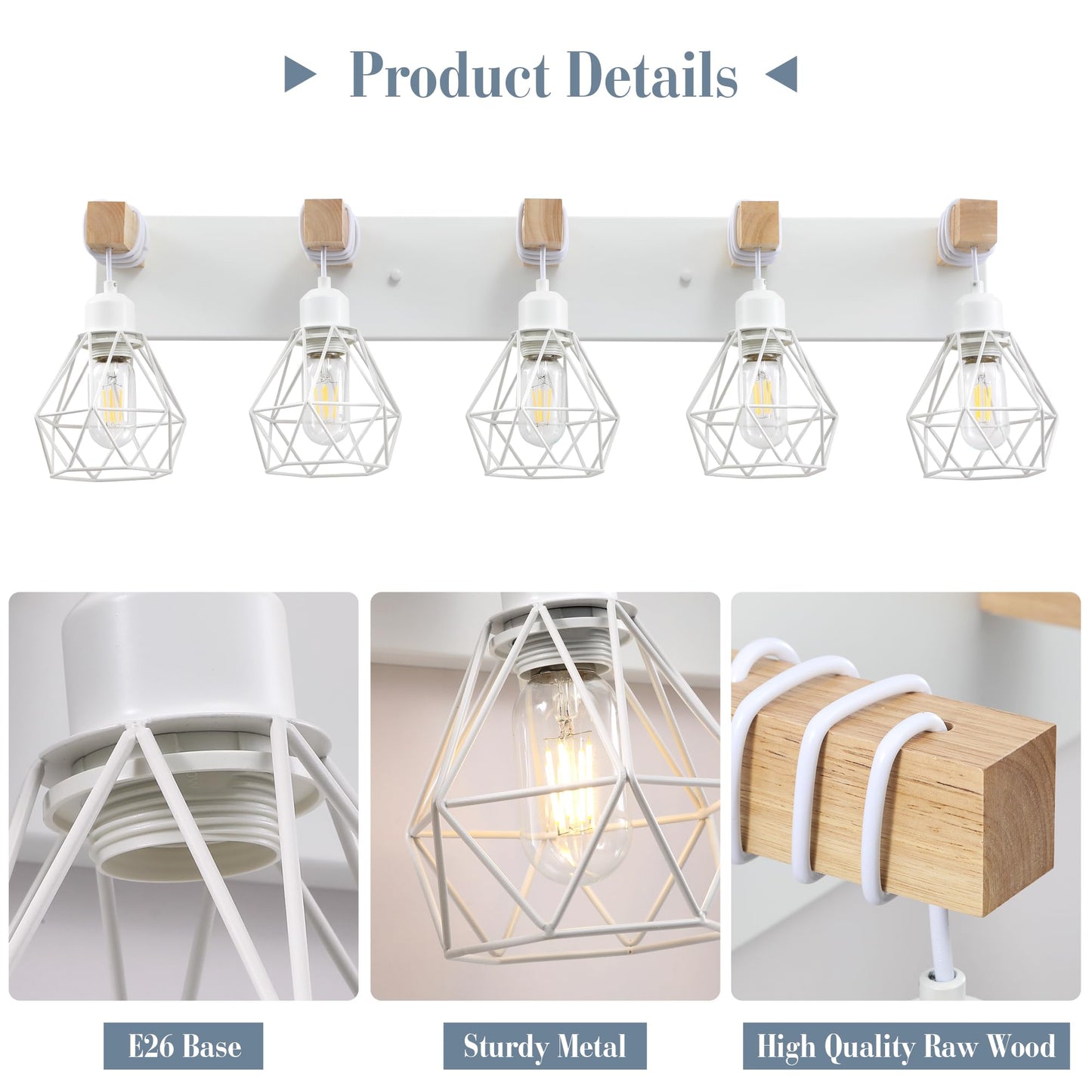 Farmhouse Vanity Light for Bathroom, 3-Light Wood Bathroom Vanity Light Fixtures Over Mirror, Rustic Sconces Wall Lighting with Metal Lampshade for Living Room, Bedroom, Hallway