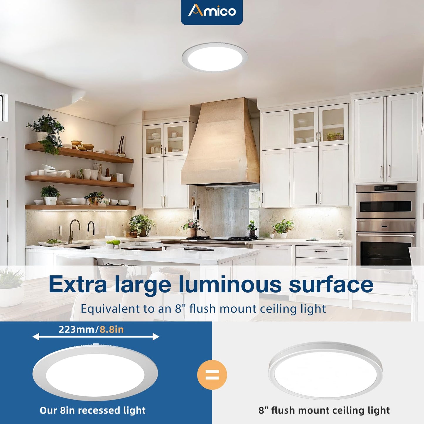 Amico 12 Pack 6 Inch 5CCT Ultra-Thin LED Recessed Ceiling Light with Junction Box, 1050LM Brightness, Dimmable Canless Wafer Downlight, 12W, ETL&FCC