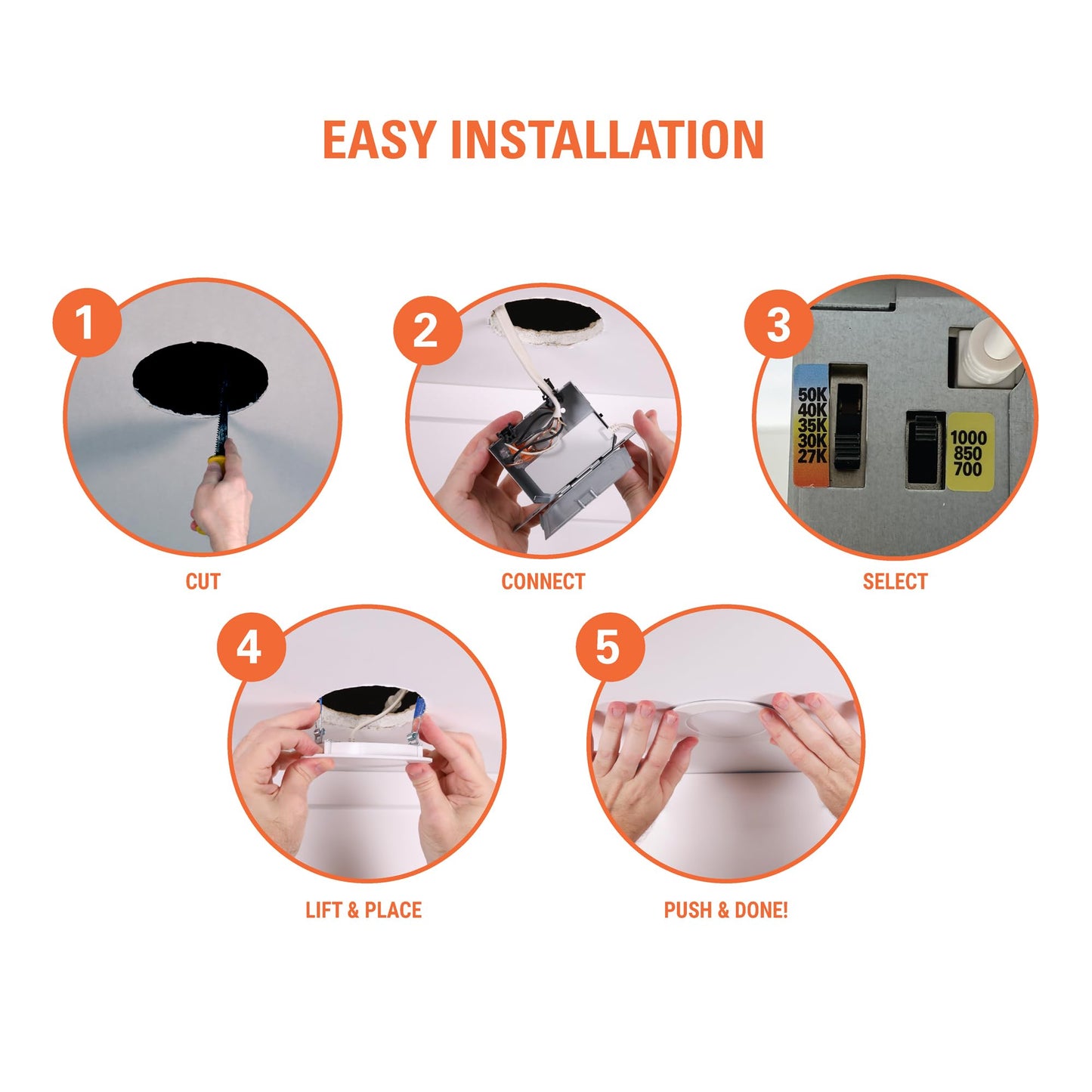 HALO HLB 4-Inch Thin Recessed Indoor/Outdoor Canless LED Downlight w/Selectable Color Temperatures 6-Pack HLB40699FS1EMWR-6PK