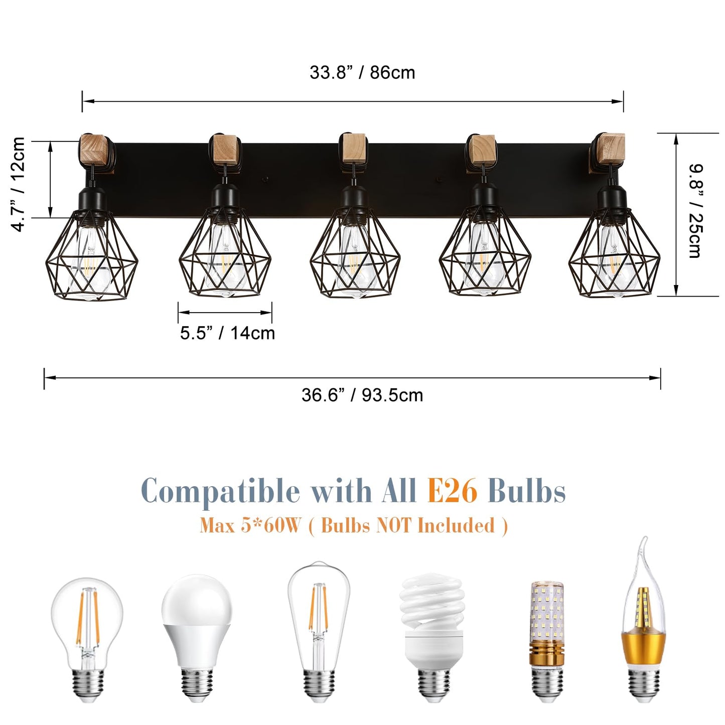 Farmhouse Vanity Light for Bathroom, 3-Light Wood Bathroom Vanity Light Fixtures Over Mirror, Rustic Sconces Wall Lighting with Metal Lampshade for Living Room, Bedroom, Hallway