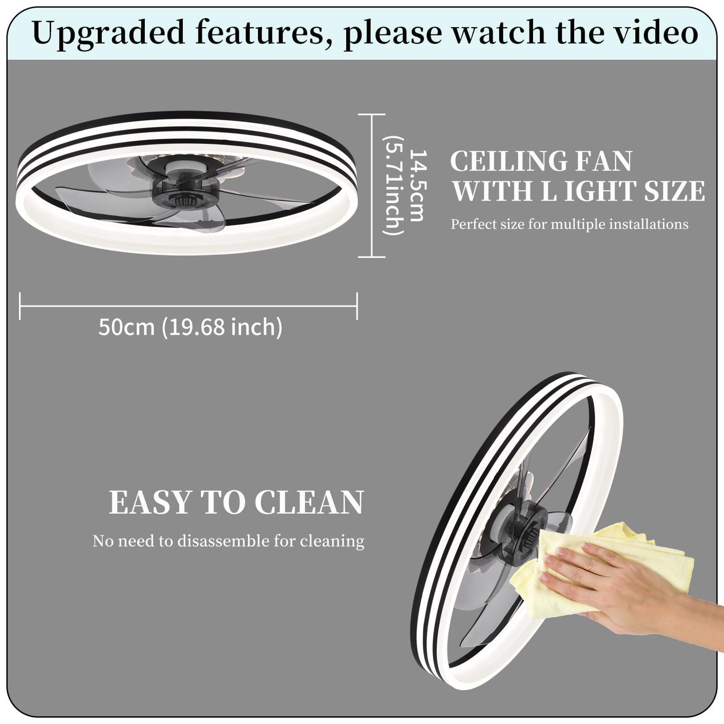 20‘’ Ceiling Fan with Light, Upgraded Low Profile Fan, Flush Mount Ceiling Fan, 6 Speeds, Dimmable LED, App & Remote Control, Quiet DC Motor, for Bedroom, Living Room, F115 White