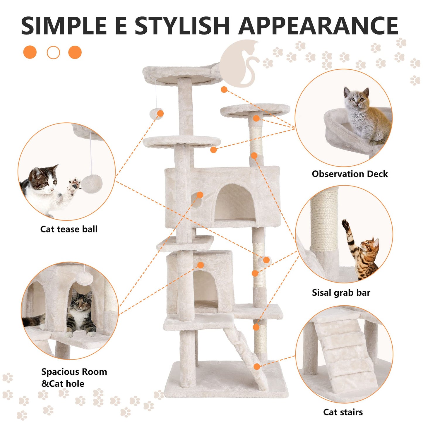 BestPet 54in Cat Tree Tower for Indoor Cats,Multi-Level Furniture Activity Center with Scratching Posts Stand House Condo Funny Toys Kittens Pet Play House,Dark Gray