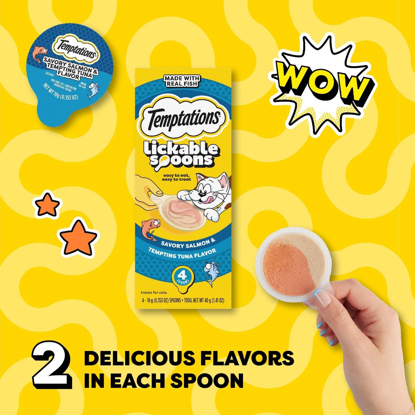 Temptations Lickable Spoons Adult Wet Cat Treat, 10 Grams, Variety Pack of 24