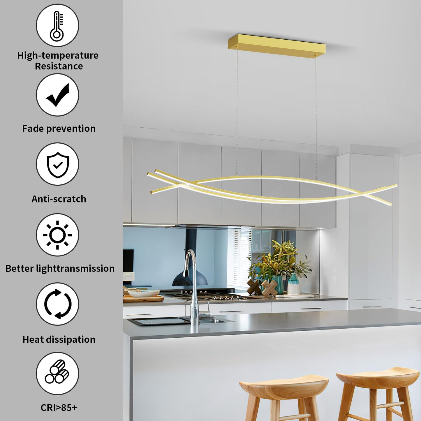 Modern LED Pendant Lights, 39in Chandelier Dimmable with Remote Control 3000k-6000K Adjustable Color Temperature, Aluminum Island Lighting Lamp Fixture for Kitchen, Dining Room, Billiard Room