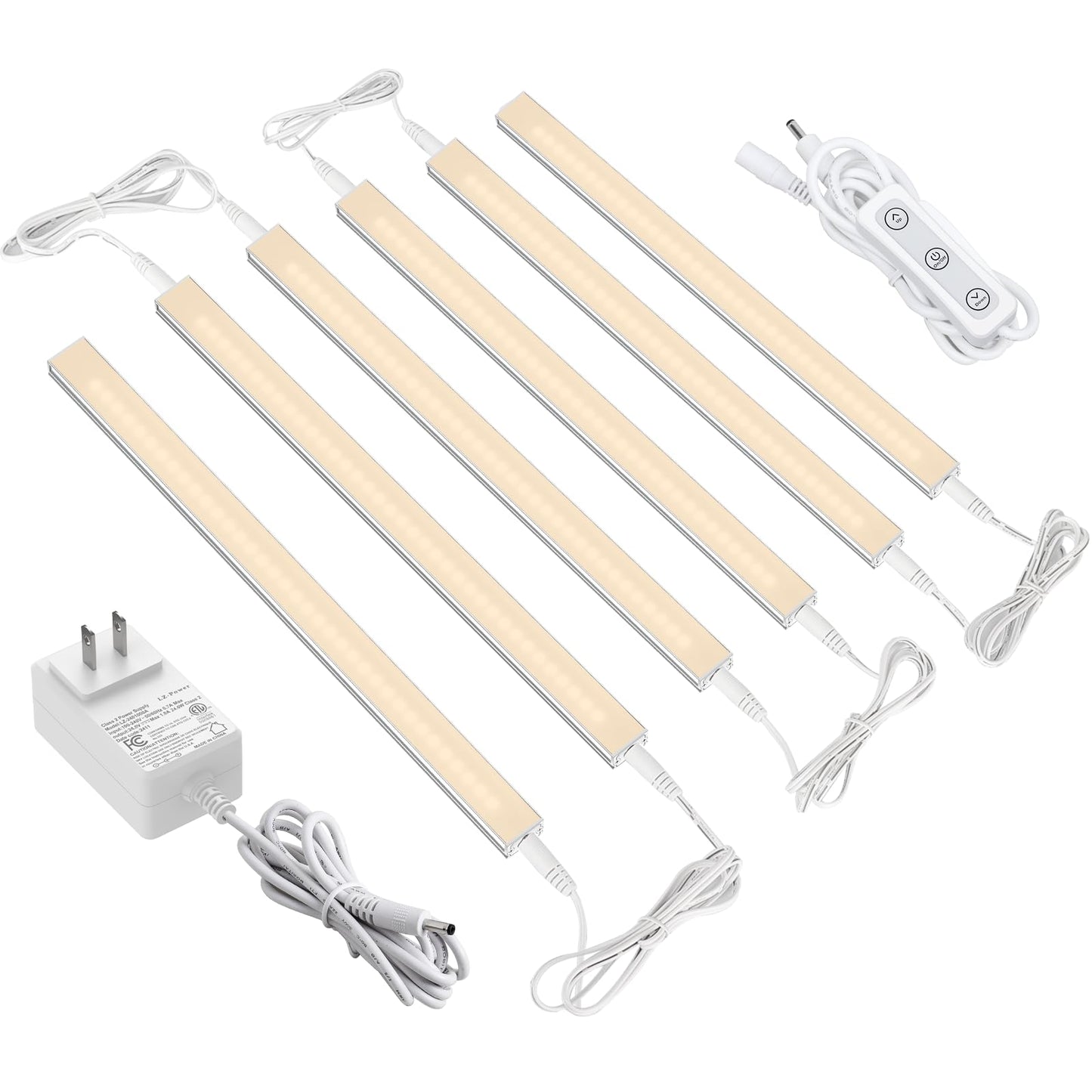 ASOKO Under Cabinet Led Light Plug in, Dimmable Daylight White 4500K, 3 Pack 12 inch Linkable Led Under Counter Lights for Kitchen, Shelf, Workbench, Cupboard, ETL Listed Plug 24V, UNO-LK 4500K