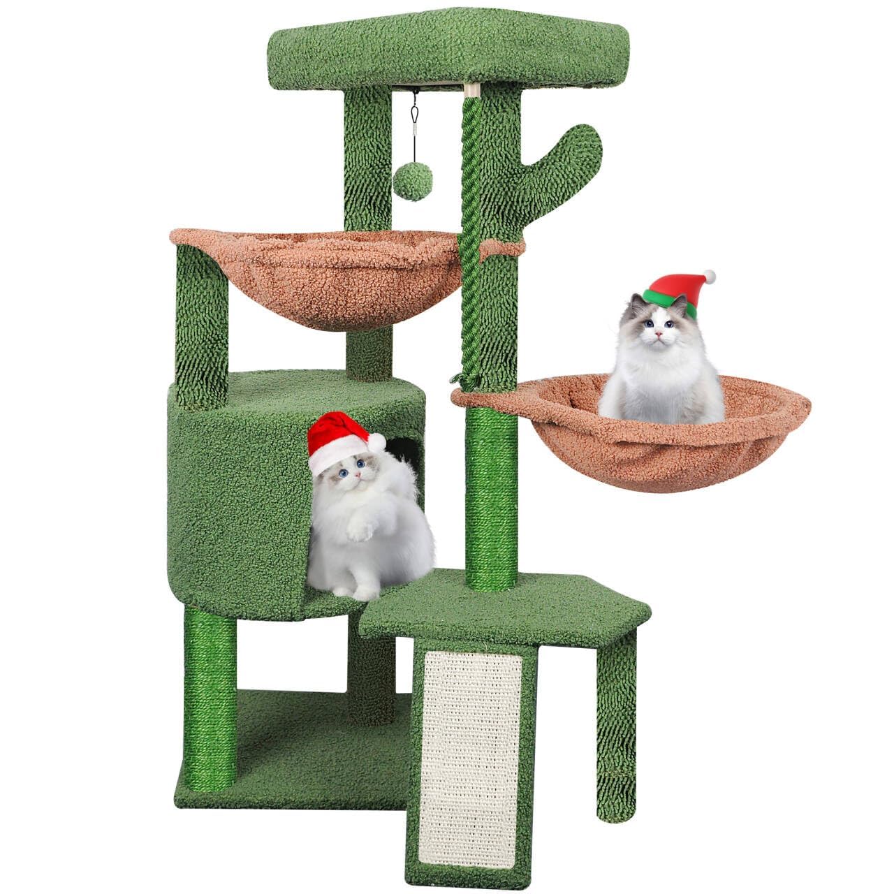 Xin Three Layer Cat Tree with Cat Condo and Two Hammocks,Grey