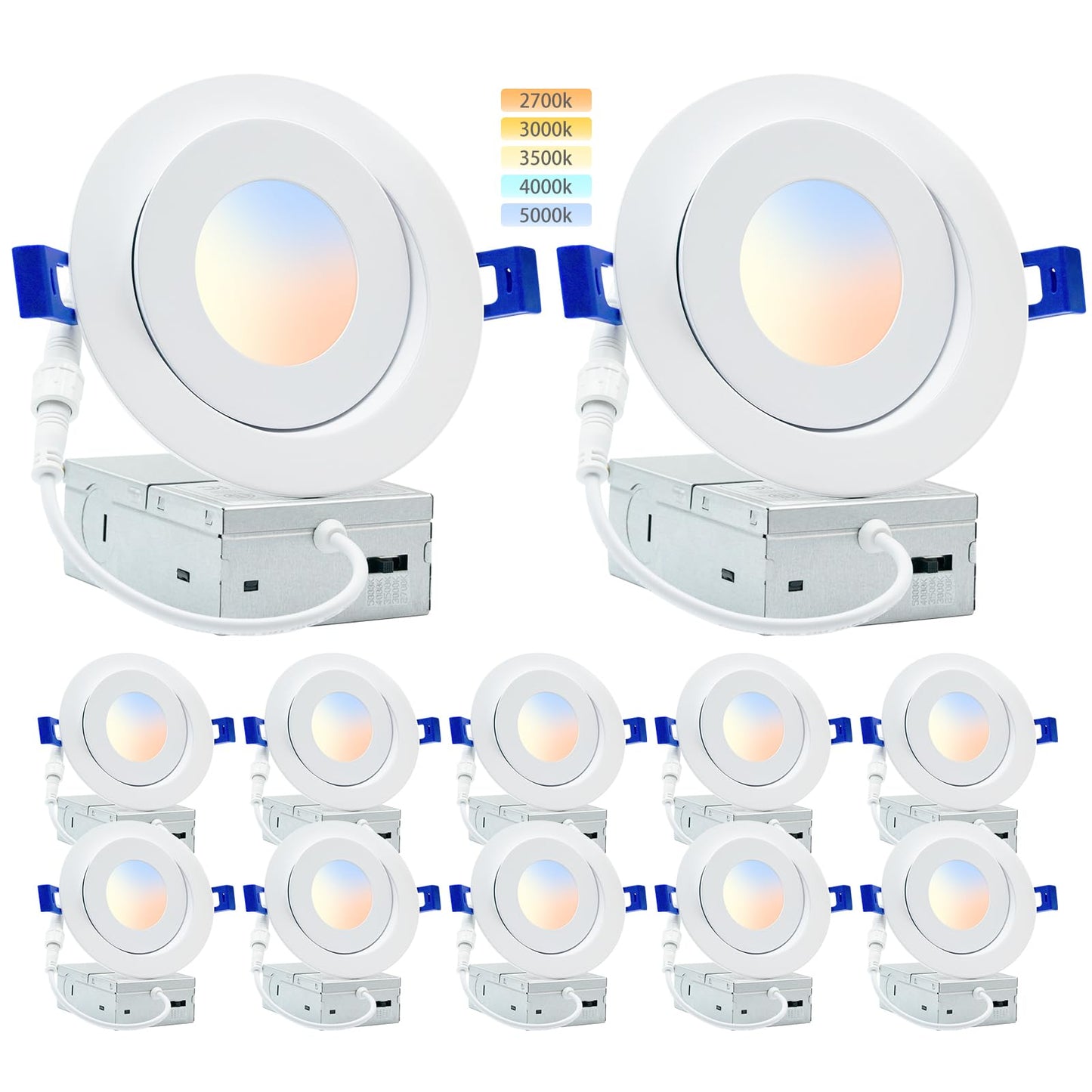 HONZIN 4 Pack 4 Inch Gimbal Recessed Lighting, 360° & 90° Adjustable Canless Downlight - 9W LED 750LM High Brightness, 5CCT 2700K-5000K Selectable, ETL/FCC & IC Rated, CRI90+ Dimmable