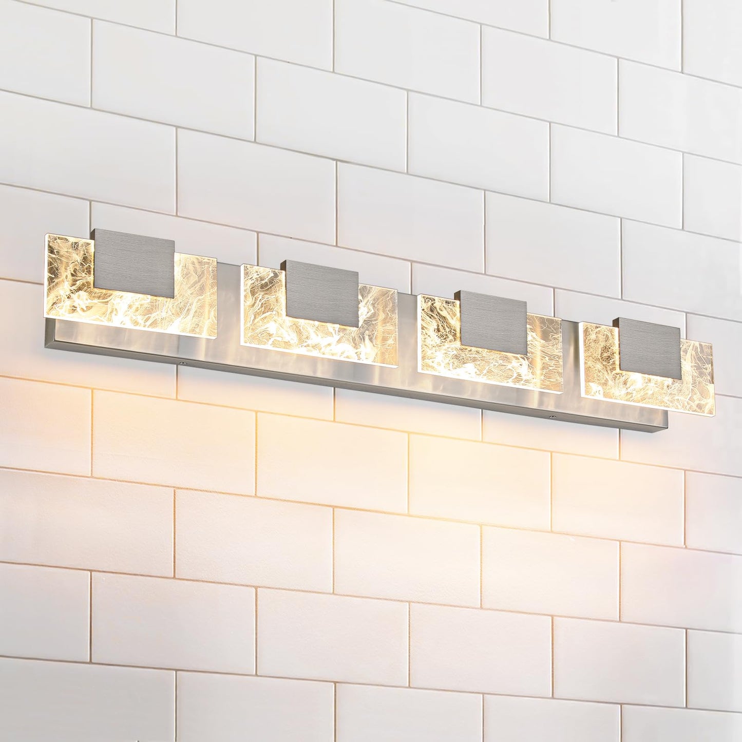 LED Bathroom Vanity Light: 24 inch Brushed Gold Acrylic Modern Lighting Fixtures - 3 Lights Contemporary Smoke Design Wall Lights Fixture Over Mirror 3000K