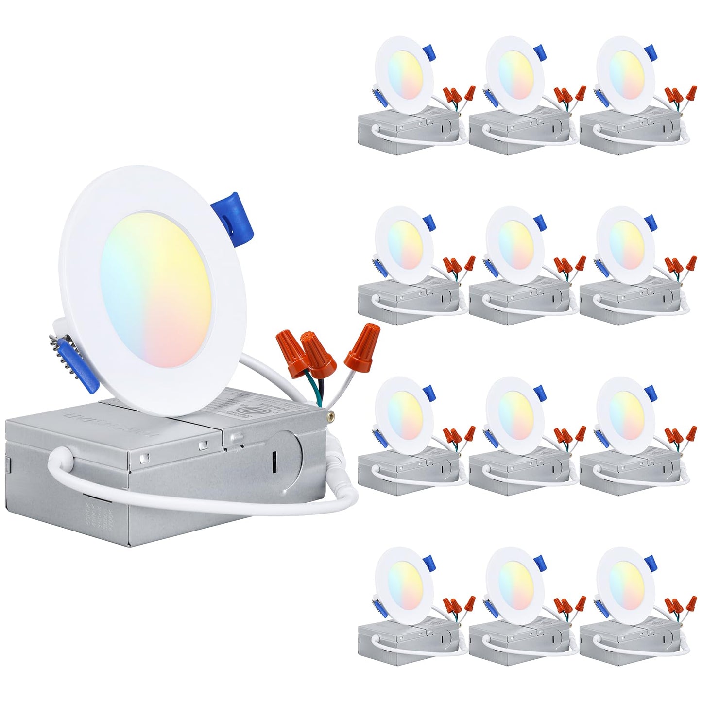 TORCHSTAR Basic Series 12-Pack 6 Inch Ultra-Thin LED Recessed Lighting with Junction Box, CRI90, Aluminum, 5000K Daylight, 5%-100% Dimmable Slim Recessed Downlight, 12W 1100LM, ETL and Energy Star