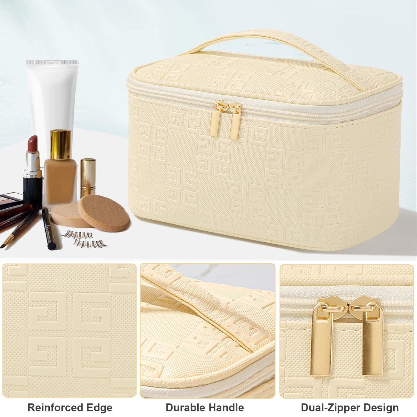 Meiyuuo Cute Makeup Bag Small Cosmetic Bags for Women Girls Gift for Teens Medium Pouch for Purse Essentials Toiletry Zip Pouch PU Waterproof Organizer Case (Cow Print)
