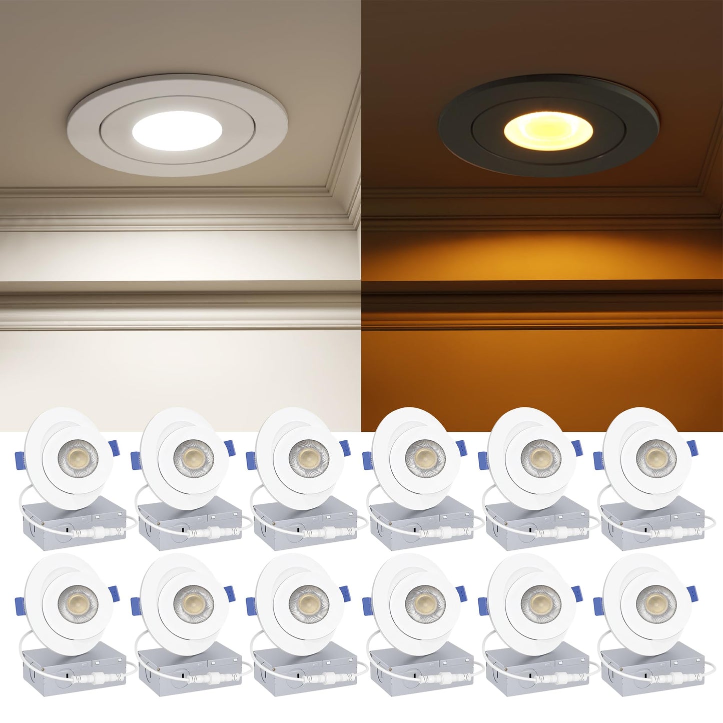 Ensenior 4 Pack 6 inch Gimbal Led Recessed Lighting with Night Light, 90° Rotatable and 2700K-5000K 5CCT Selectable, Dimmable Eyeball Recessed Lights, 1200LM, 12W=115W-FCC Certified