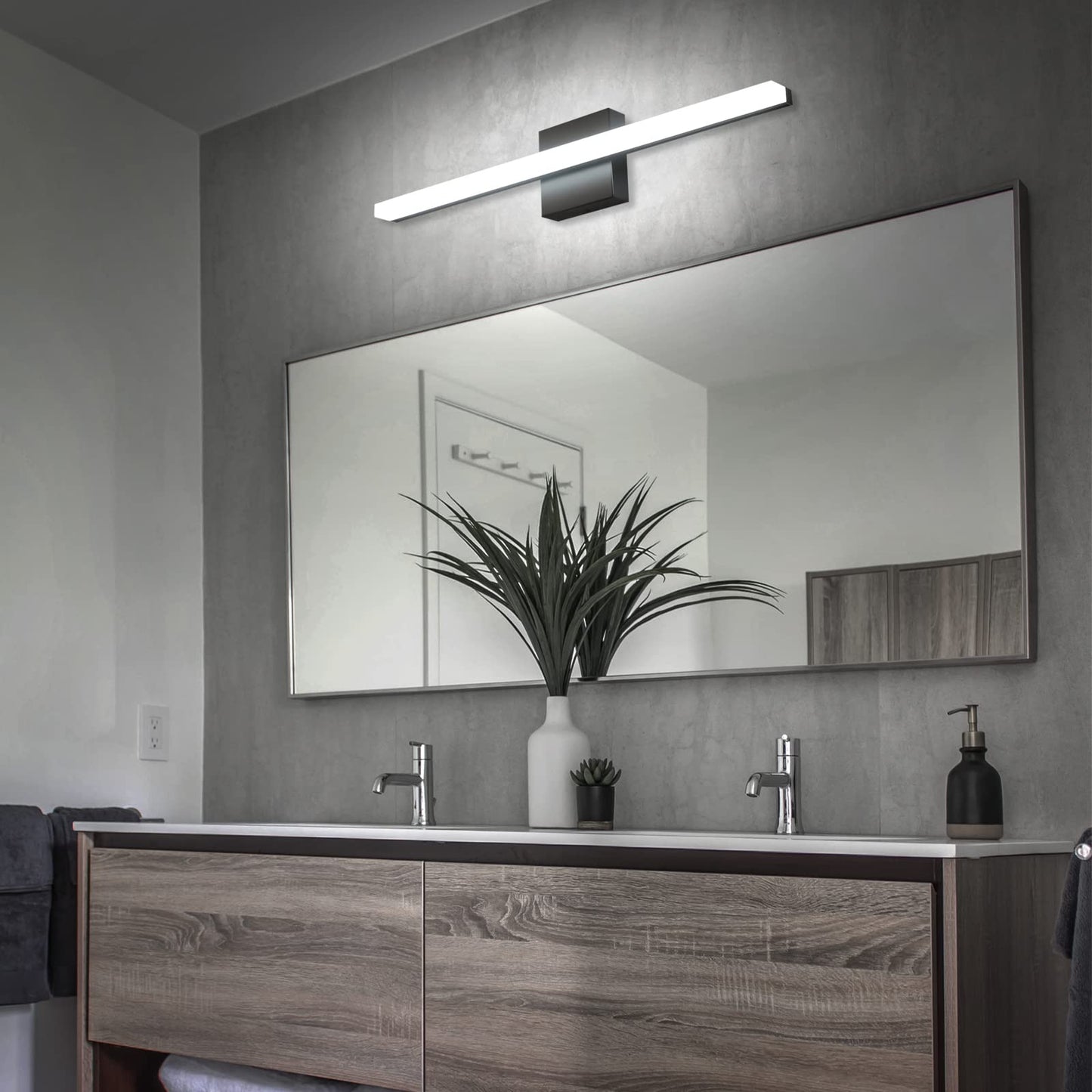 Combuh LED Bathroom Vanity Light Bar 16 Inch 9W Black IP44 Bathroom Light Fixtures Over Mirror Modern Bath Wall Lighting Fixture Sconce Indoor Cool White 6000K