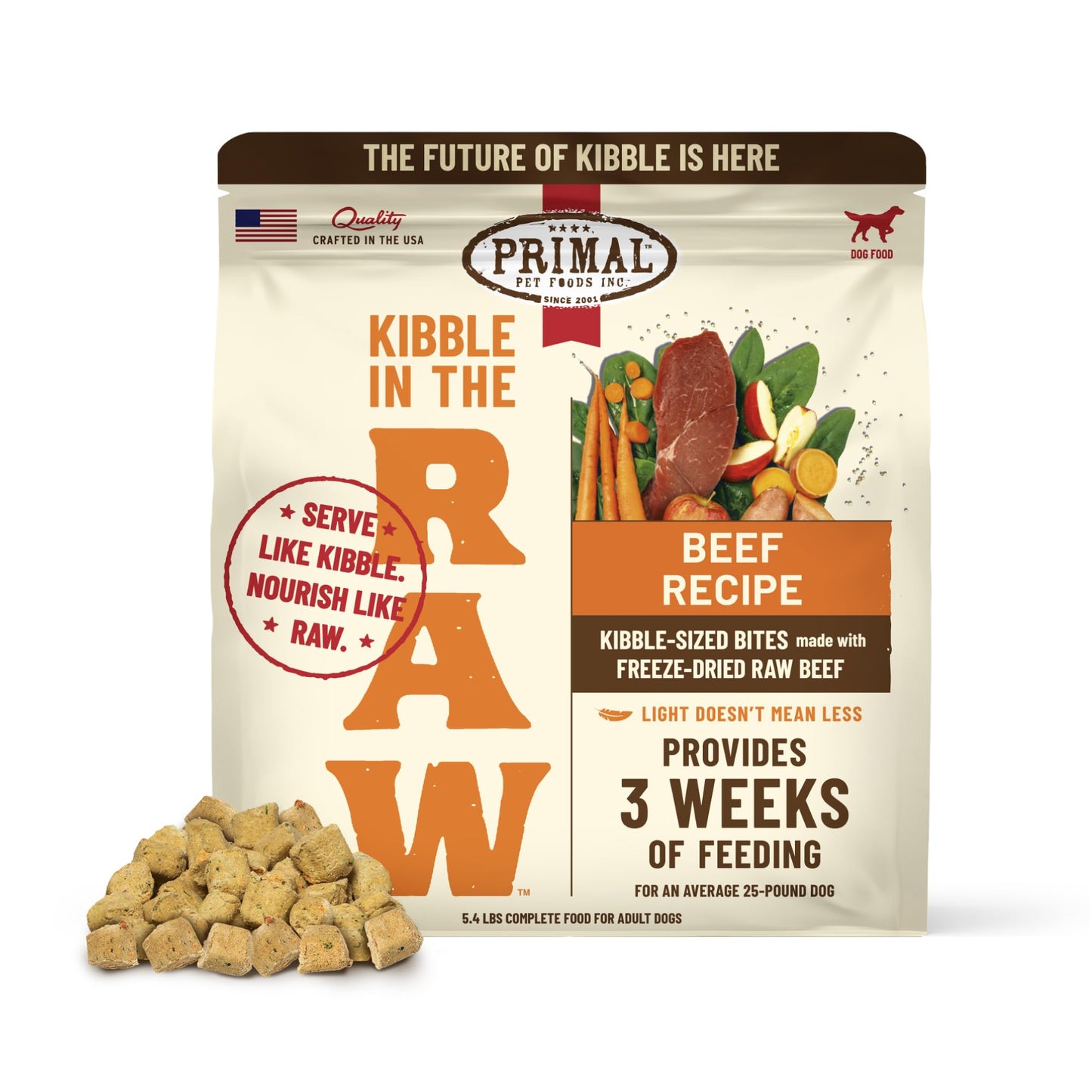 Primal Kibble in The Raw, Freeze Dried Dog Food, Puppy Recipe, Scoop & Serve, Made with Raw Protein, Whole Ingredient Nutrition, Crafted in The USA, Dry Dog Food 5.4 lb Bag