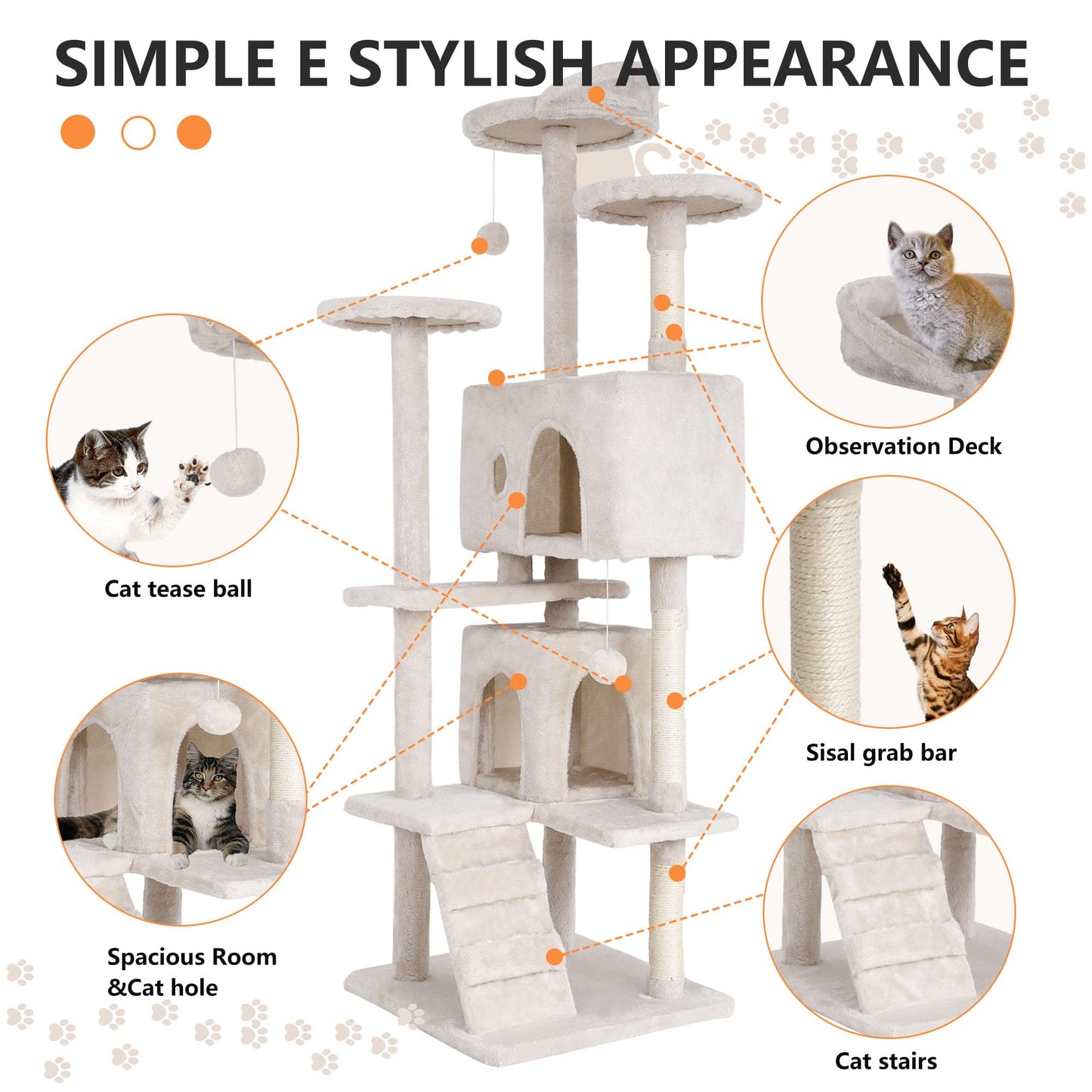 BestPet 54in Cat Tree Tower for Indoor Cats,Multi-Level Furniture Activity Center with Scratching Posts Stand House Condo Funny Toys Kittens Pet Play House,Dark Gray