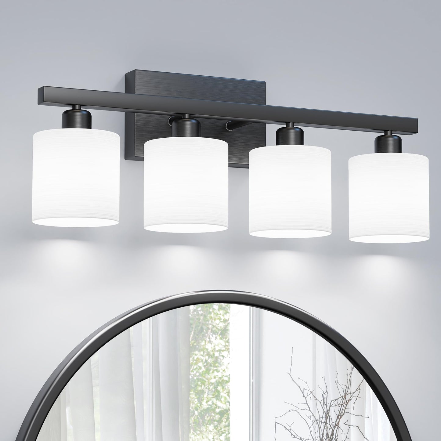 PARTPHONER Bathroom Light Fixtures, Bathroom Lighting Fixtures Over Mirror, Interior Classic Vanity Lights, Modern Bathroom Vanity Light with Textured White Glass Shade, Brushed Nickel, 3-Light
