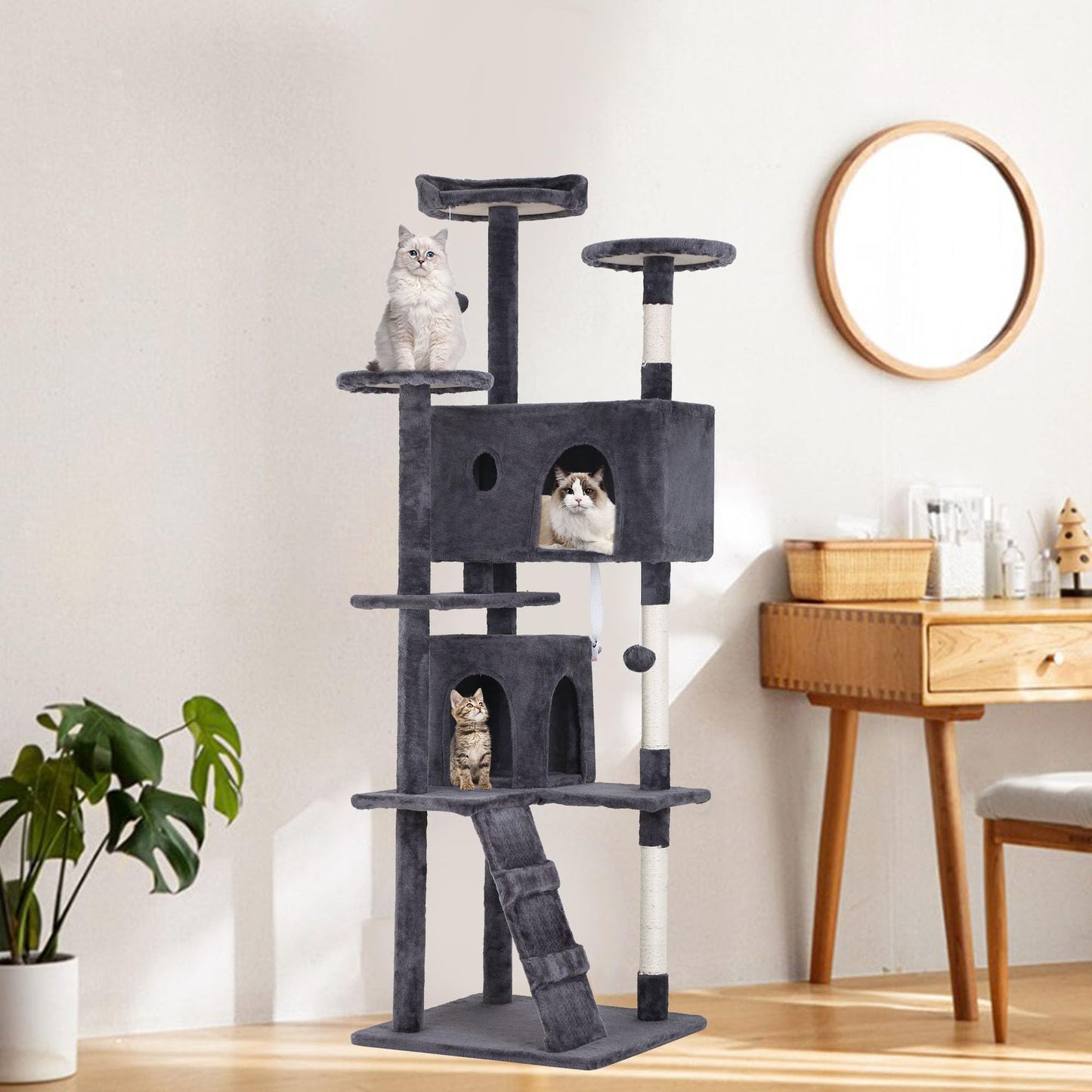 BestPet 54in Cat Tree Tower for Indoor Cats,Multi-Level Furniture Activity Center with Scratching Posts Stand House Condo Funny Toys Kittens Pet Play House,Dark Gray