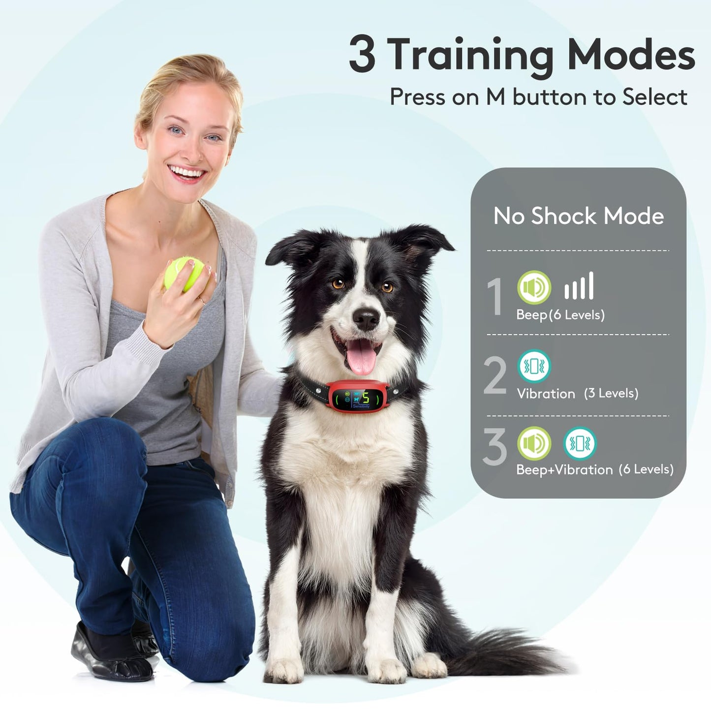 Dog Bark Collar for Large Medium Small Dogs, Rechargeable Smart Bark Collar, Anti Barking Training Collar with 5 Adjustable Sensitivity Beep Vibration (Black)