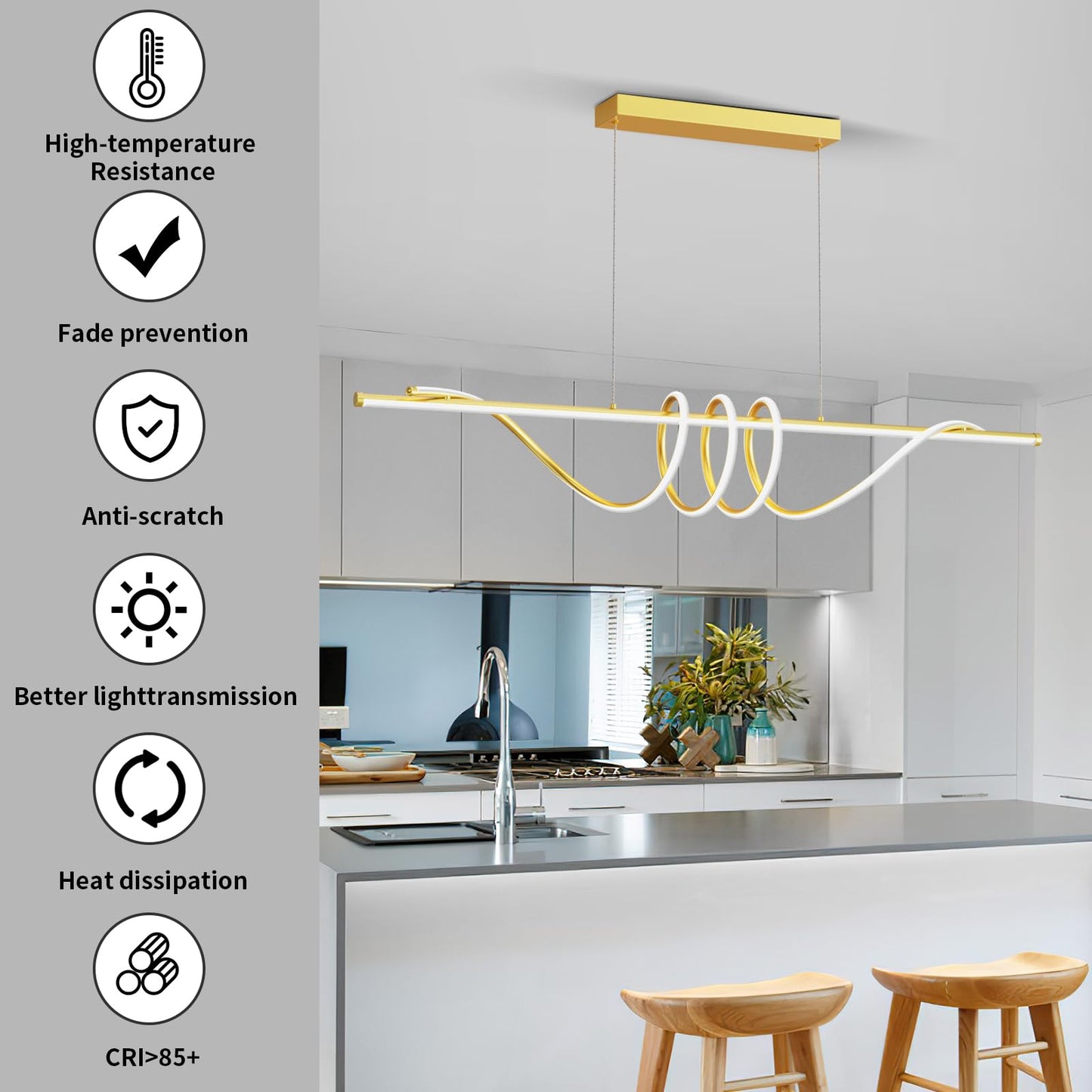 Modern LED Pendant Lights, 39in Chandelier Dimmable with Remote Control 3000k-6000K Adjustable Color Temperature, Aluminum Island Lighting Lamp Fixture for Kitchen, Dining Room, Billiard Room